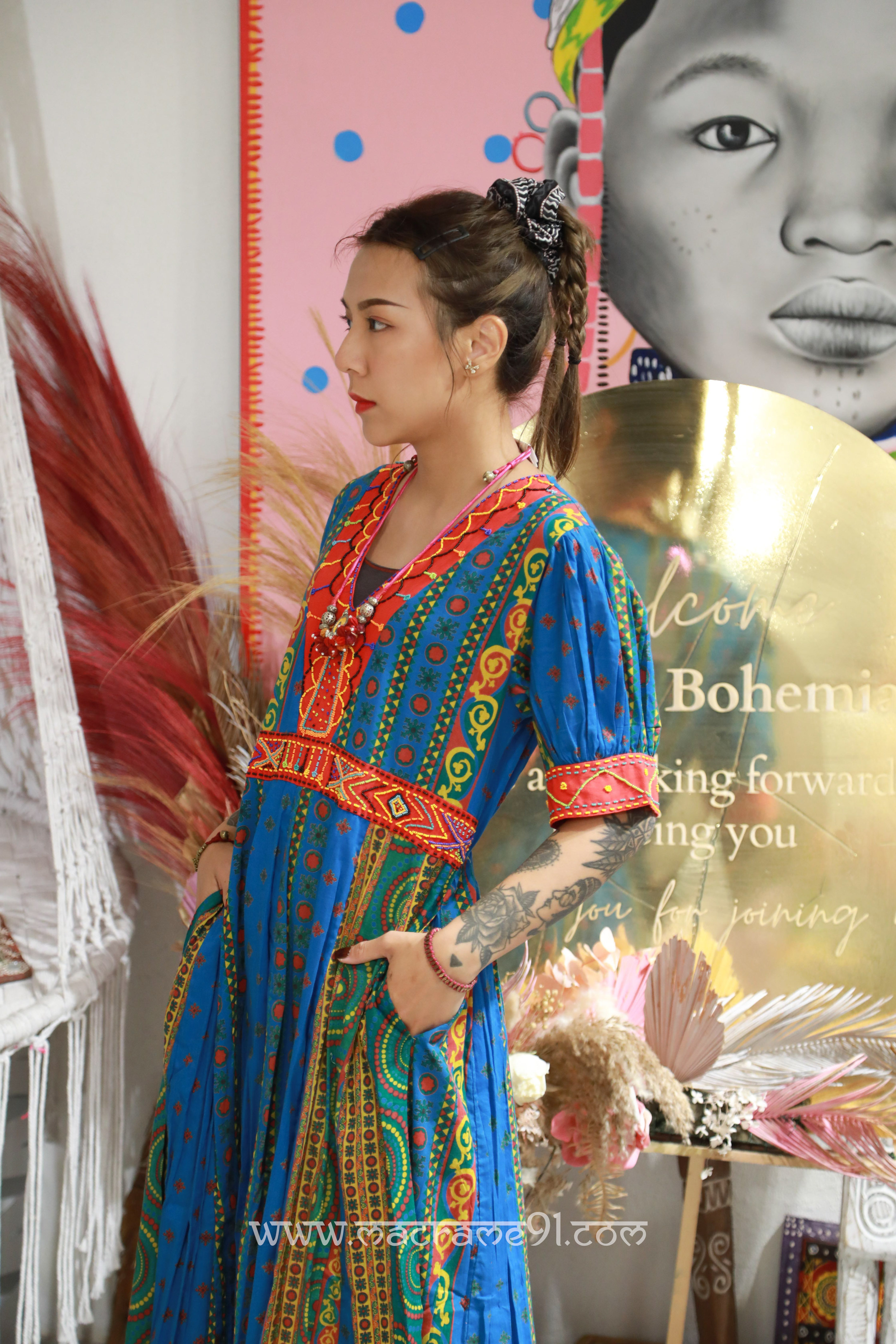 Macrame Long Dress - M3130C - Blue (0520)