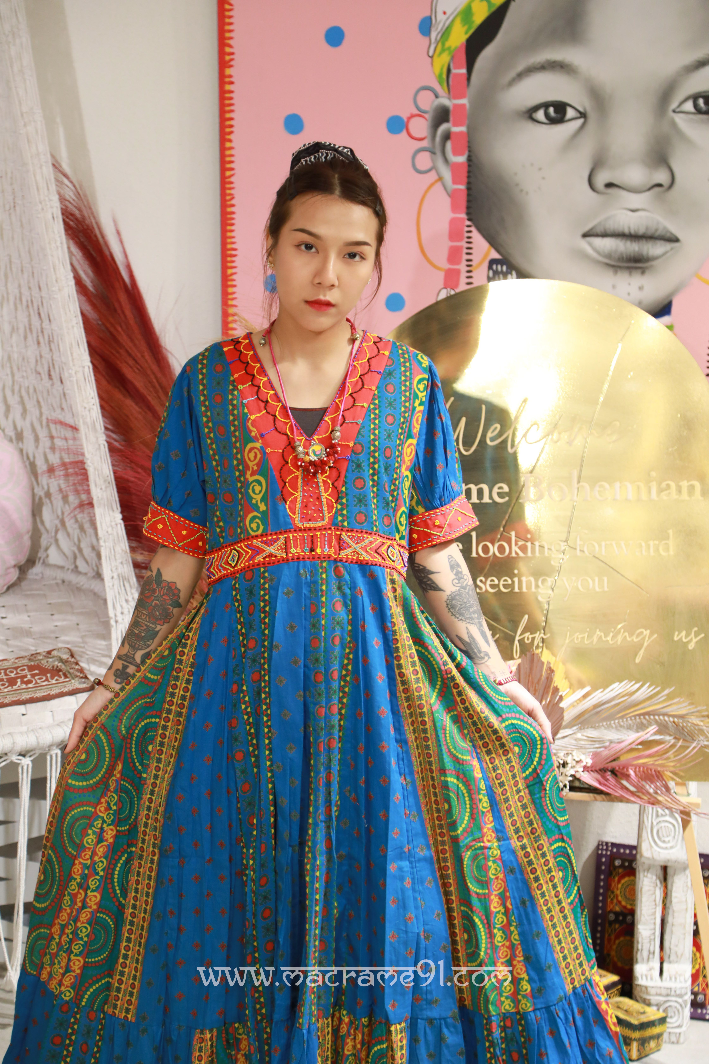 Macrame Long Dress - M3130C - Blue (0520)