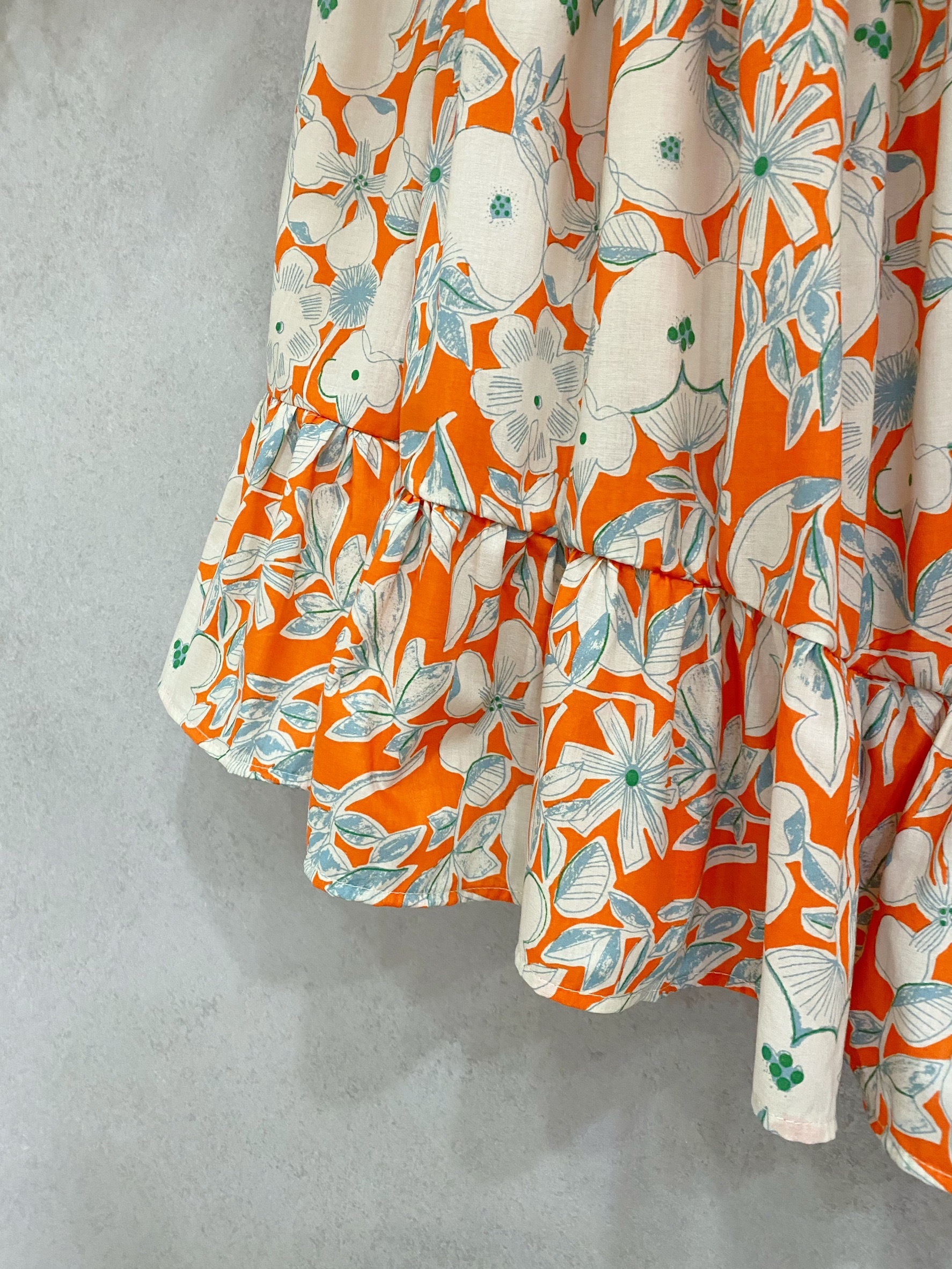 橘底藍線花 媽咪蛋糕長裙