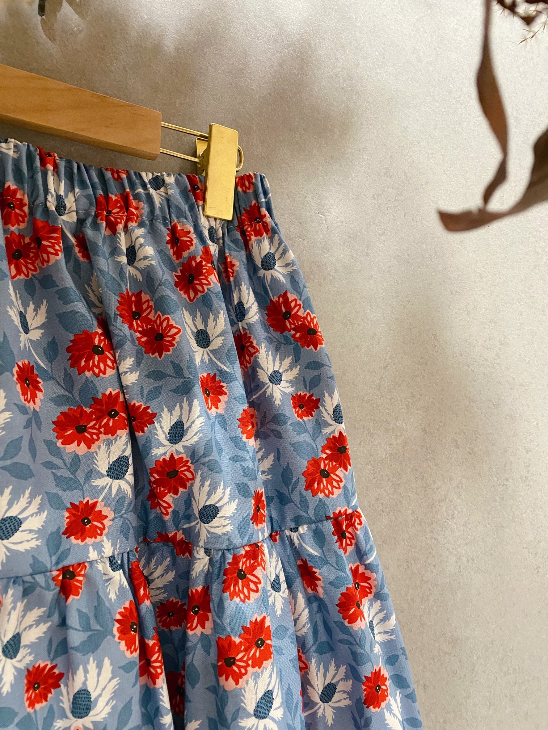 藍底紅花卉 媽咪蛋糕長裙