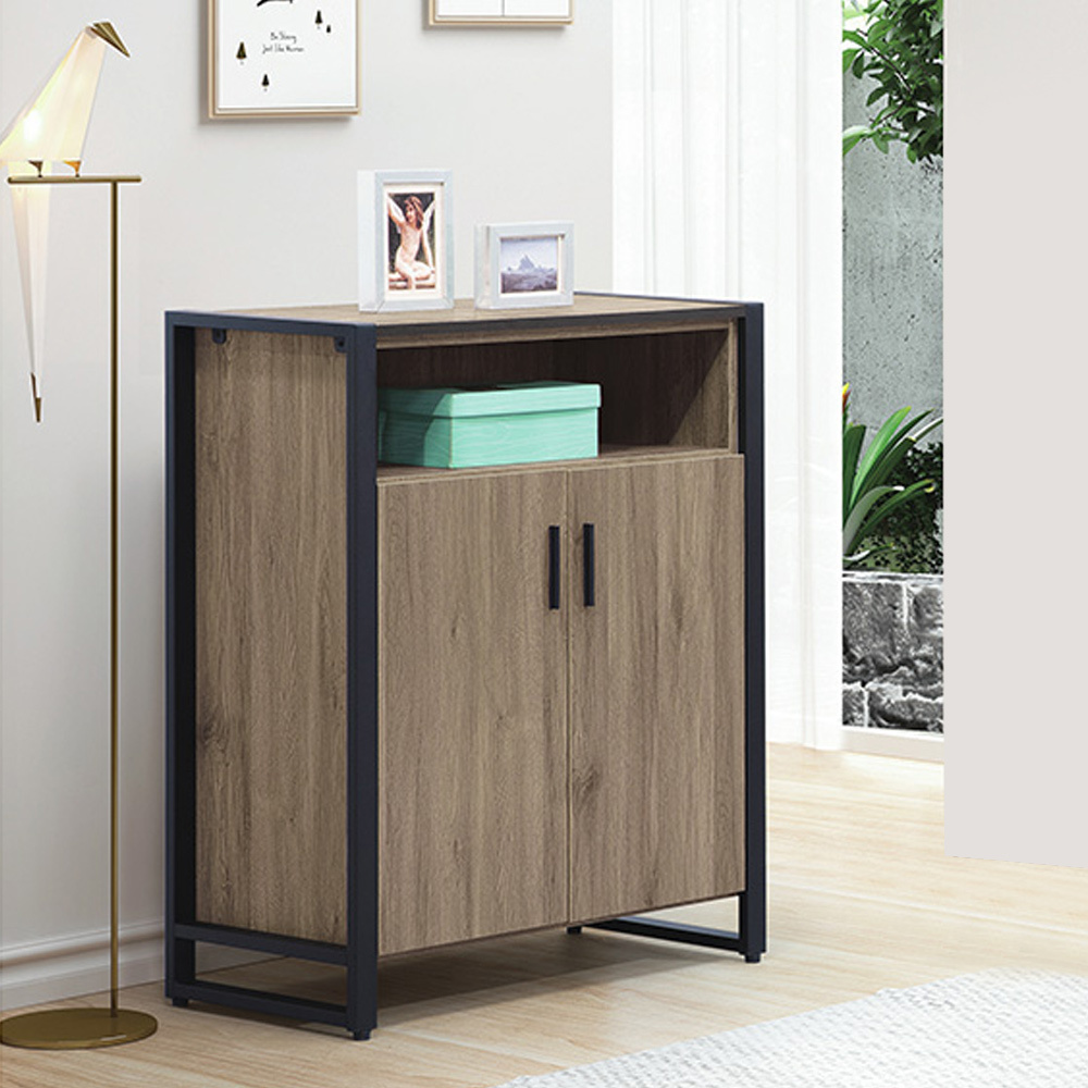 艾南2.8尺工業風二門鞋櫃(灰橡色)