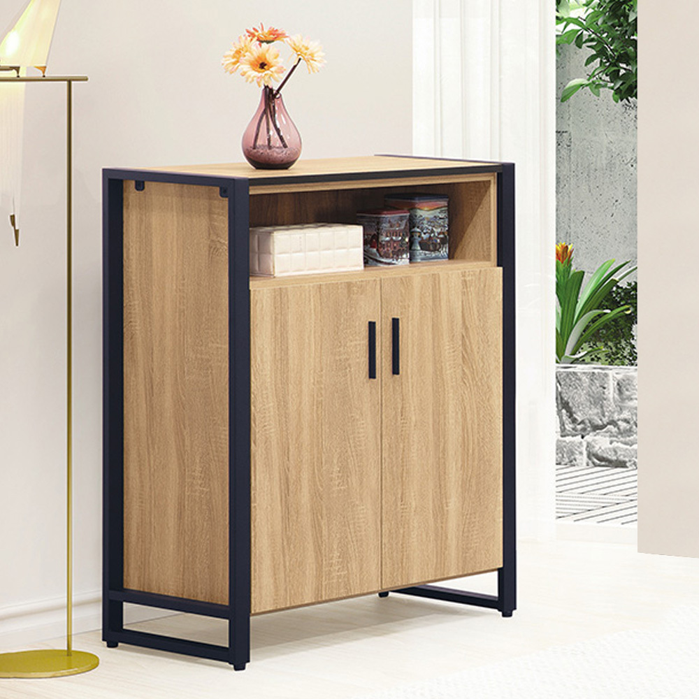 艾南2.8尺工業風二門鞋櫃(梧桐色)