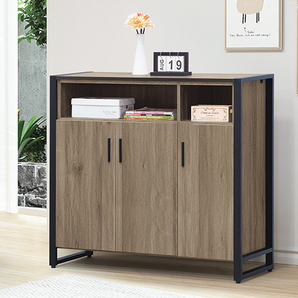 艾南3.9尺工業風三門鞋櫃(灰橡色)