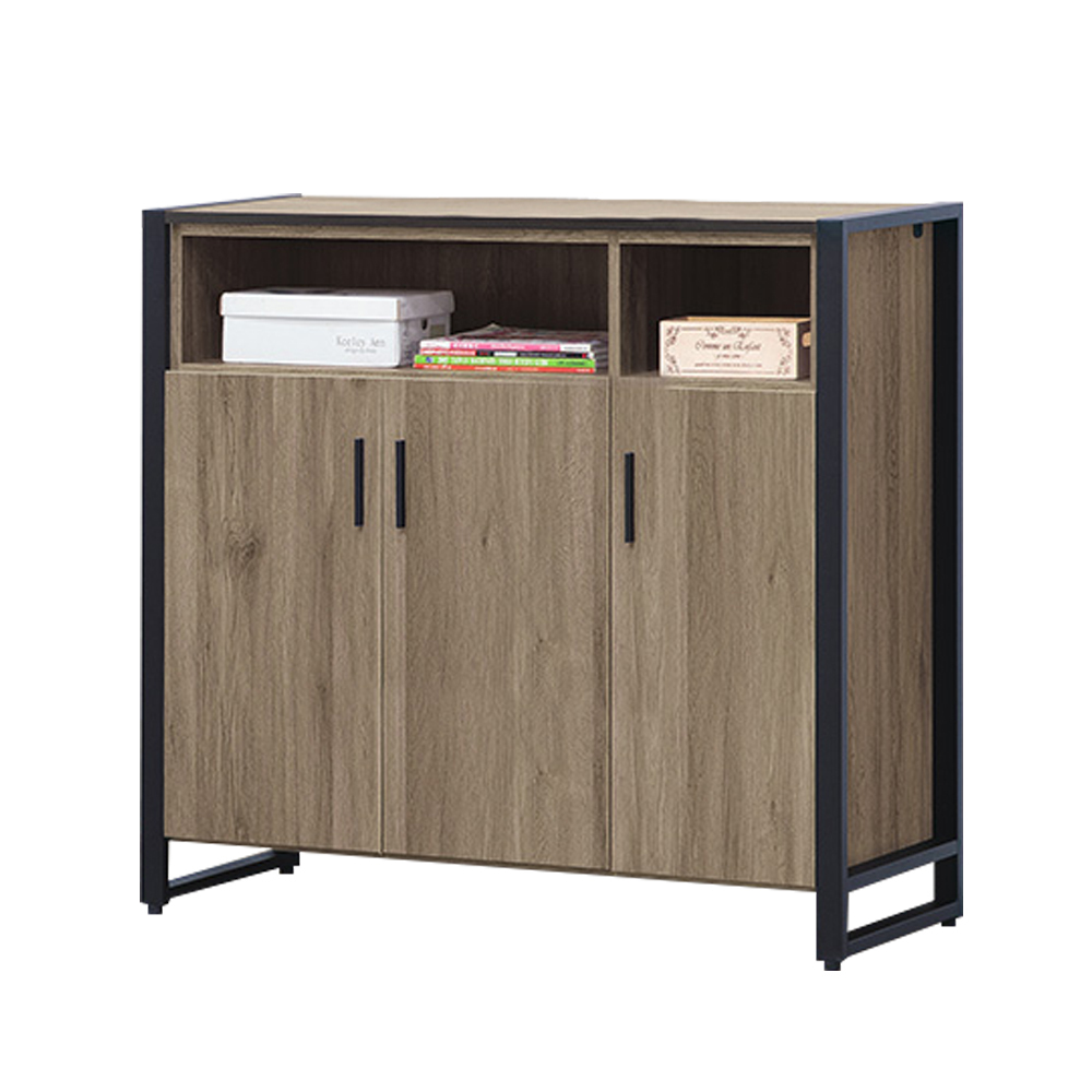 艾南3.9尺工業風三門鞋櫃(灰橡色)