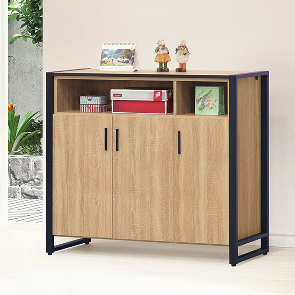 艾南3.9尺工業風三門鞋櫃(梧桐色)