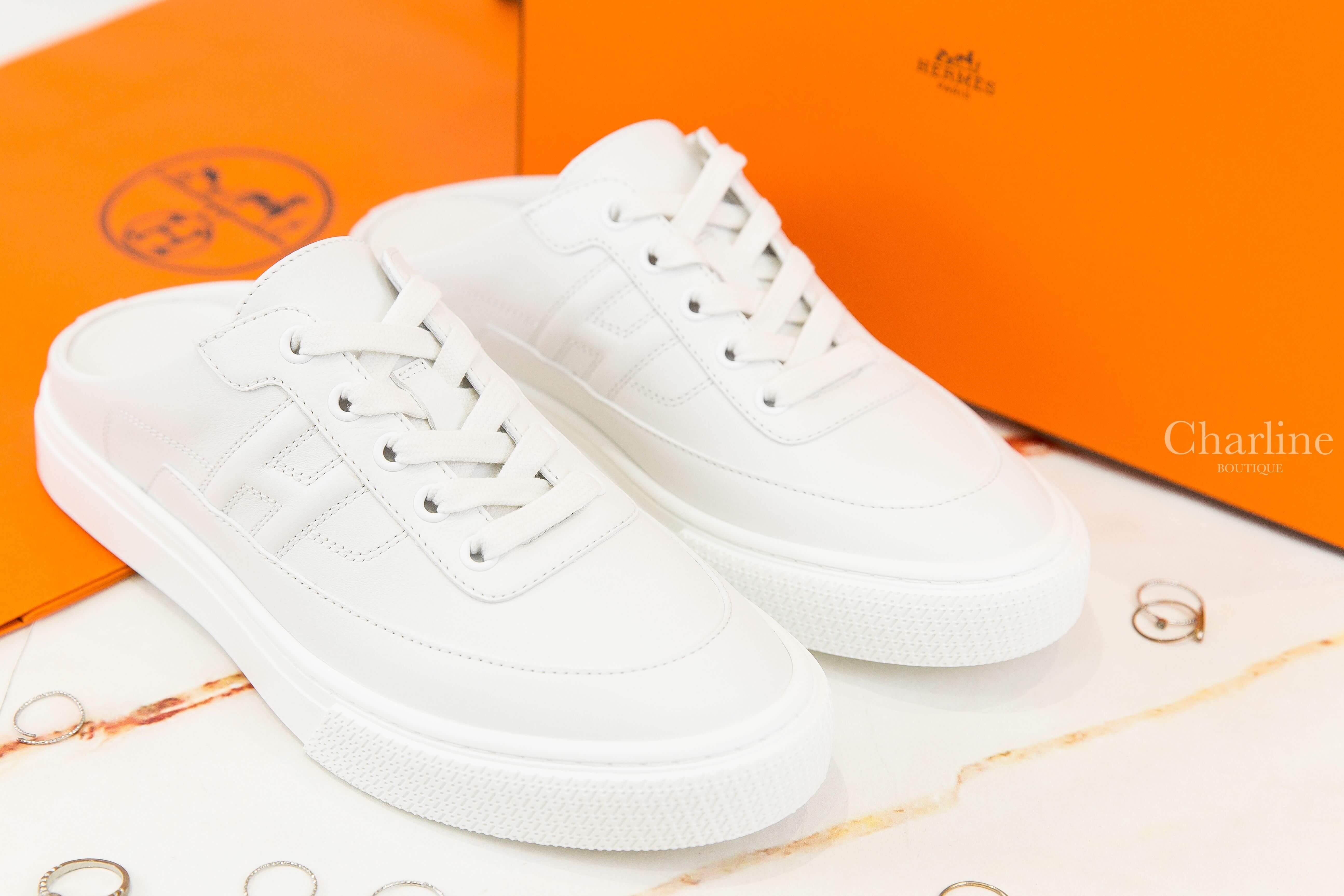 Hermès Keep Sneaker 白色側面H小牛皮運動穆勒鞋-Charline Boutique 精品代購