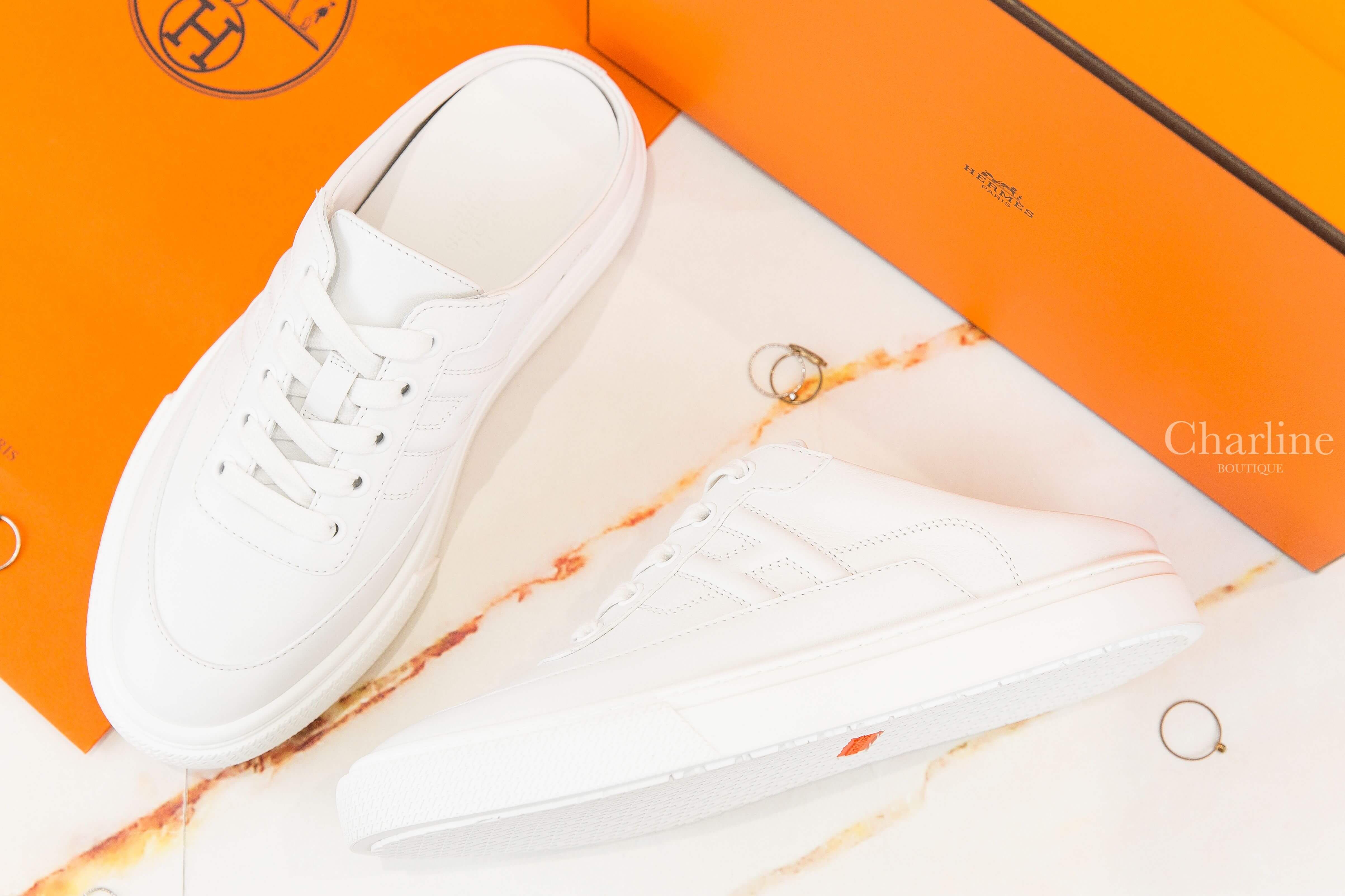 Hermès Keep Sneaker 白色側面H小牛皮運動穆勒鞋-Charline Boutique 精品代購