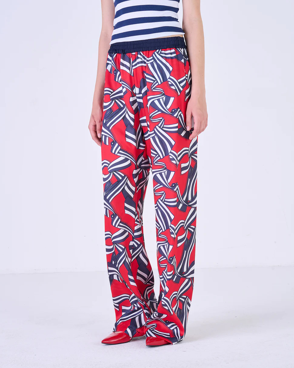 【Silvian Heach】帥氣條紋寬長褲(花紋)