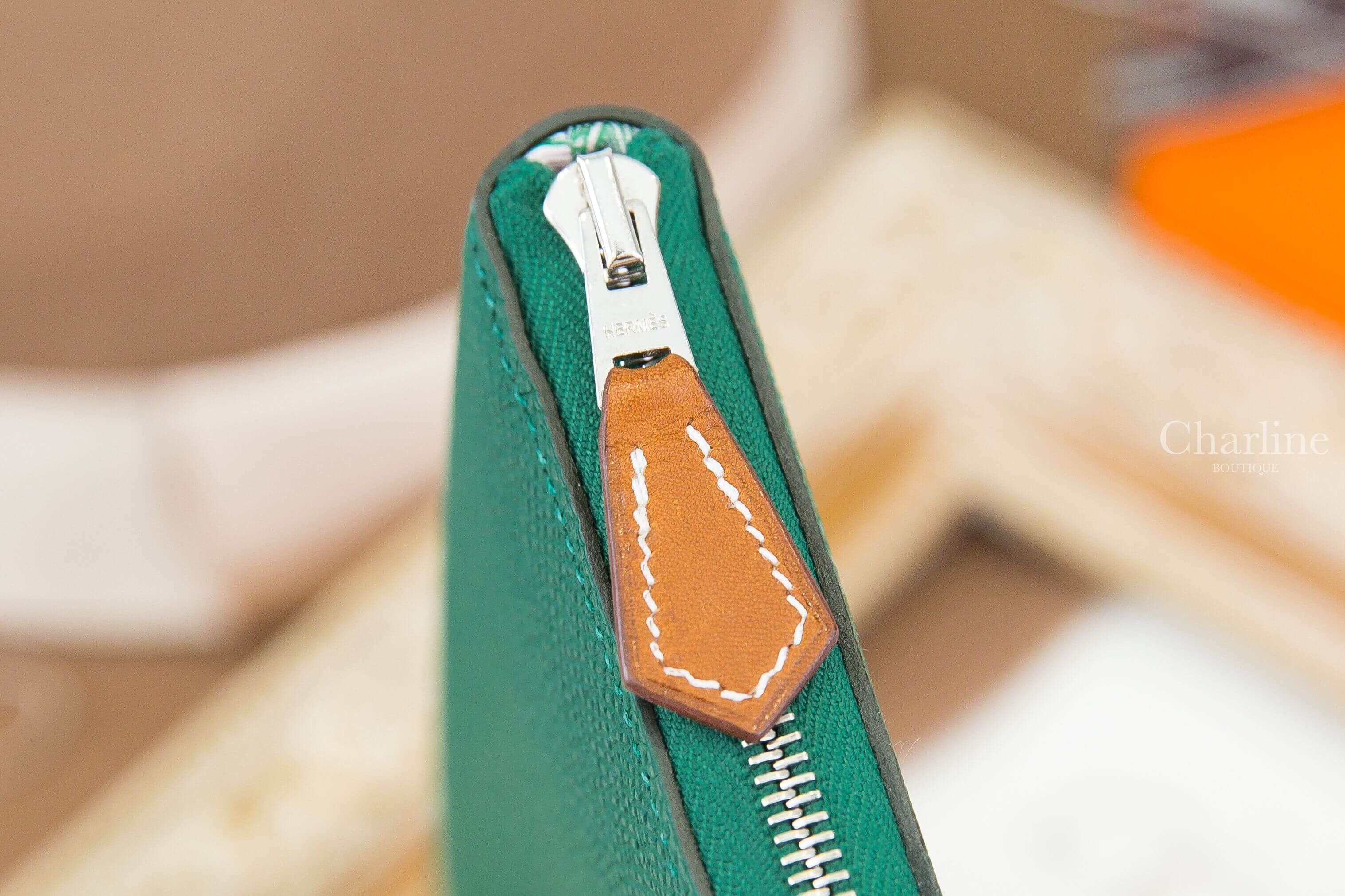Hermès Silk'in Classique Long Wallet Vert Moyen Epsom 寶石綠絲巾拉鍊長夾