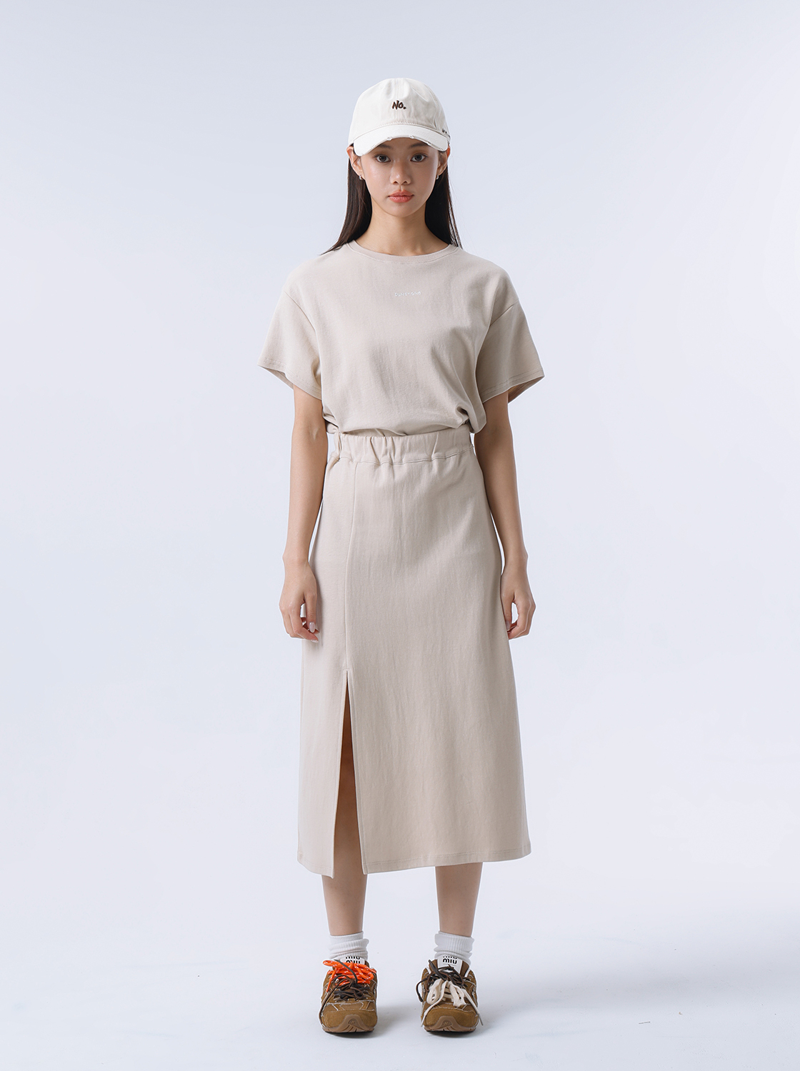 【期間限定】COLOR可調鬆緊腰頭開岔長裙
