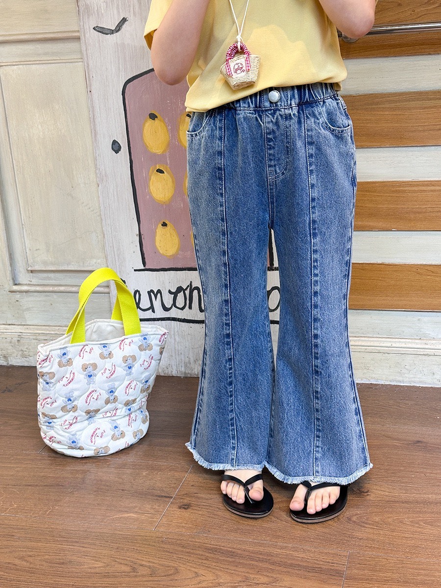 毛鬚拼接牛仔褲