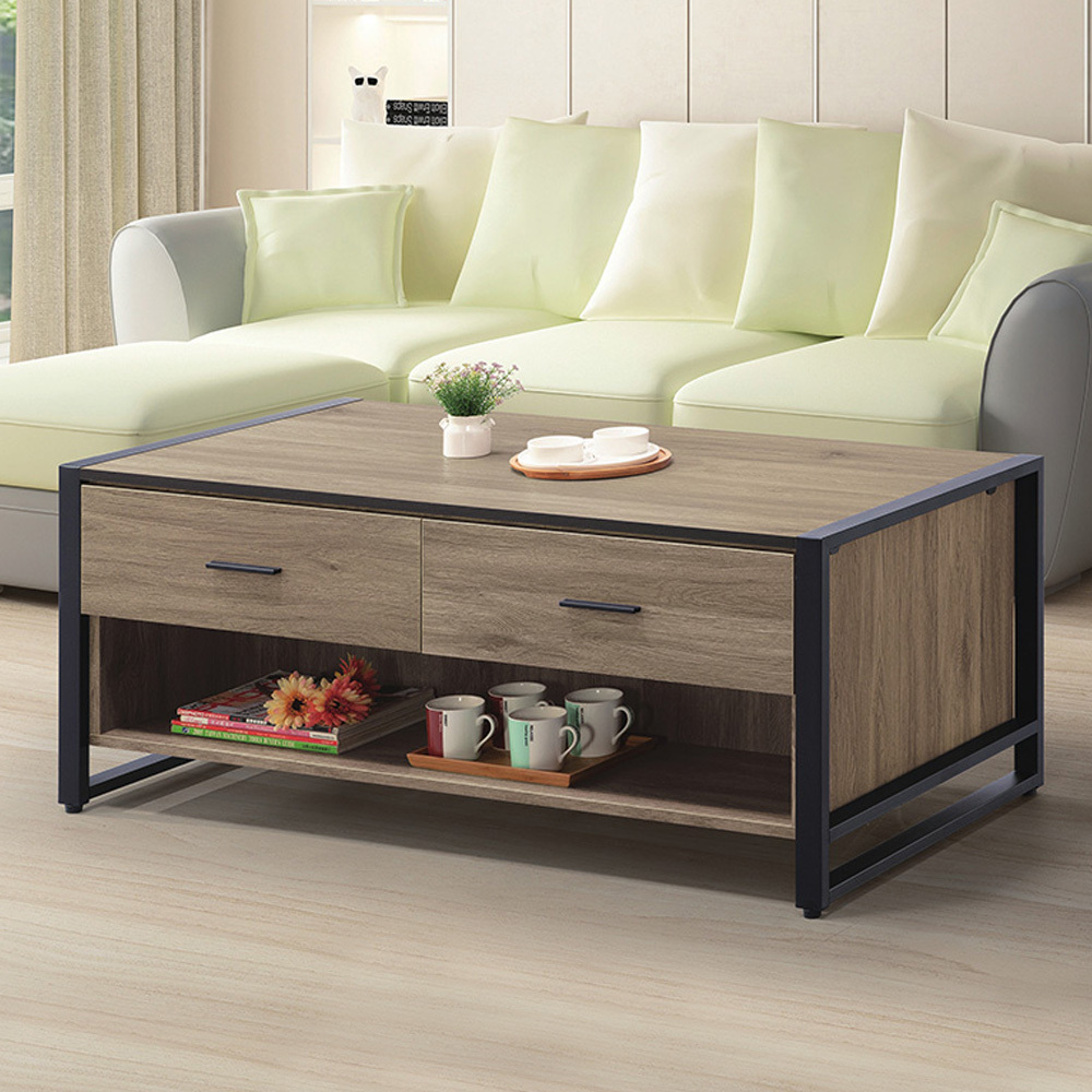 艾南4.3尺工業風四抽大茶几(灰橡色)