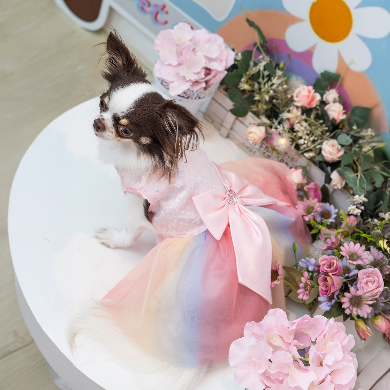ピンク フローラル レインボー ドレス