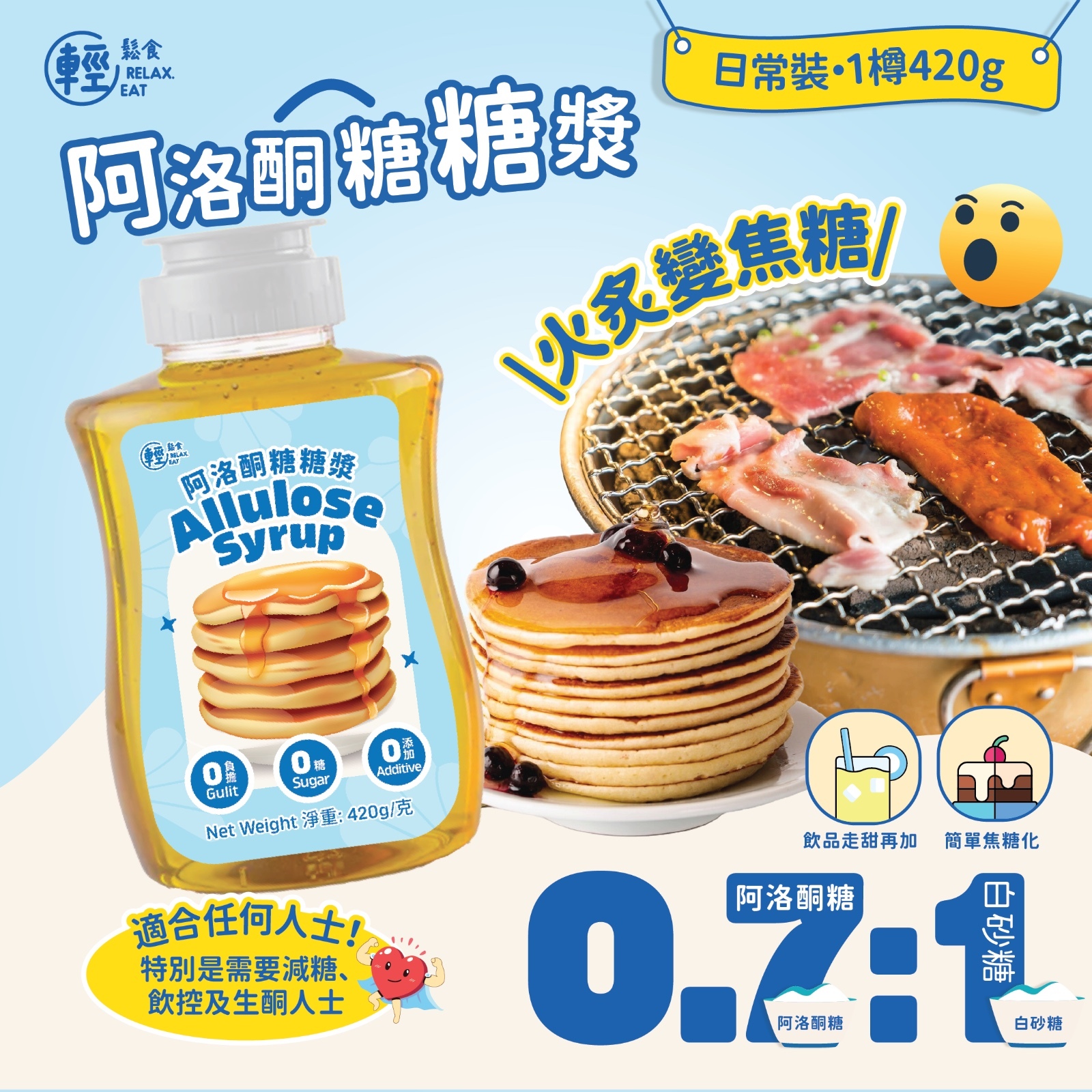 輕鬆食 無糖阿洛酮糖糖漿 420g  best before 2027年3月