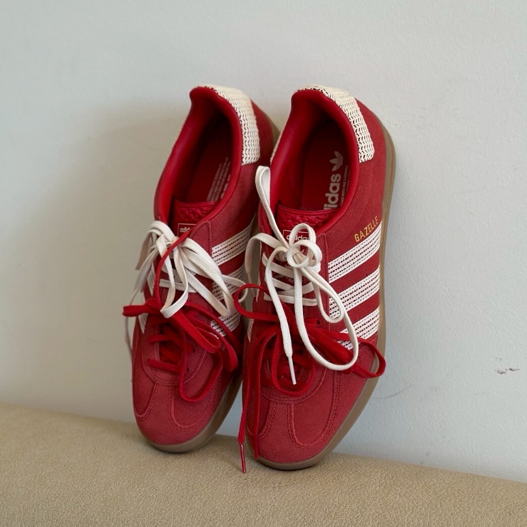 Adidas Gazelle Indoor 紅白麂皮 編織 復古 焦糖底 德訓鞋