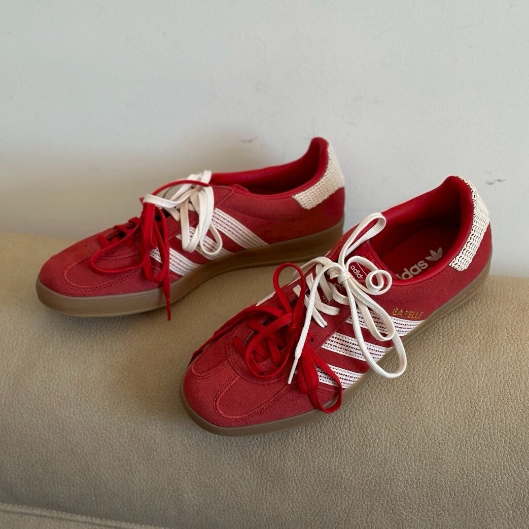 Adidas Gazelle Indoor 紅白麂皮 編織 復古 焦糖底 德訓鞋