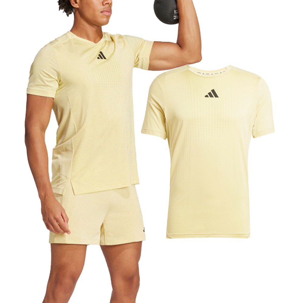 Adidas AirChill Tee 男款 黃色 三葉草 愛迪達 涼感 排汗 運動 上衣 短袖 JI8195