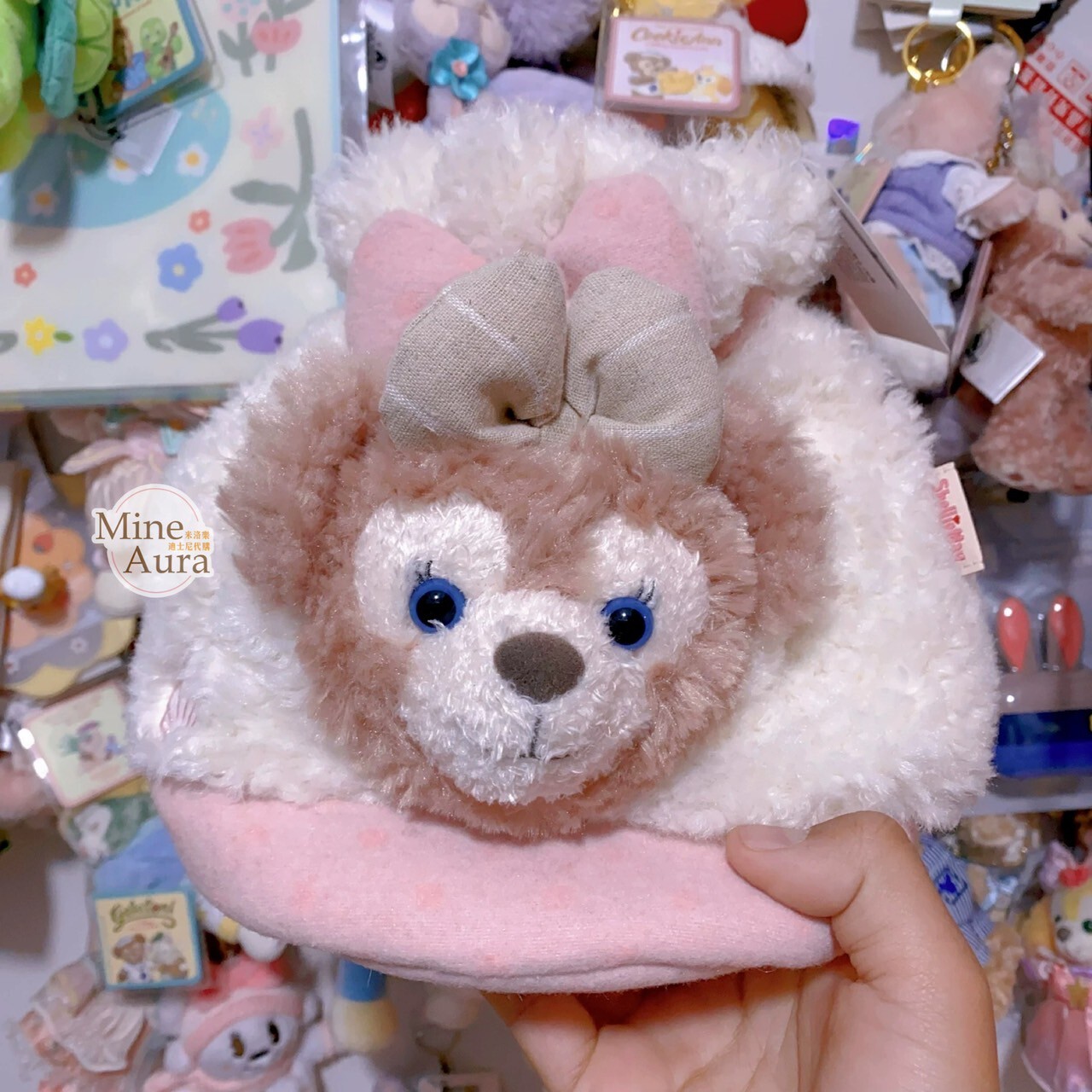 (限時特價) 雪莉玫 ShellieMay 絨毛 大頭造型 束口 水桶包 斜背包 -上海迪士尼樂園