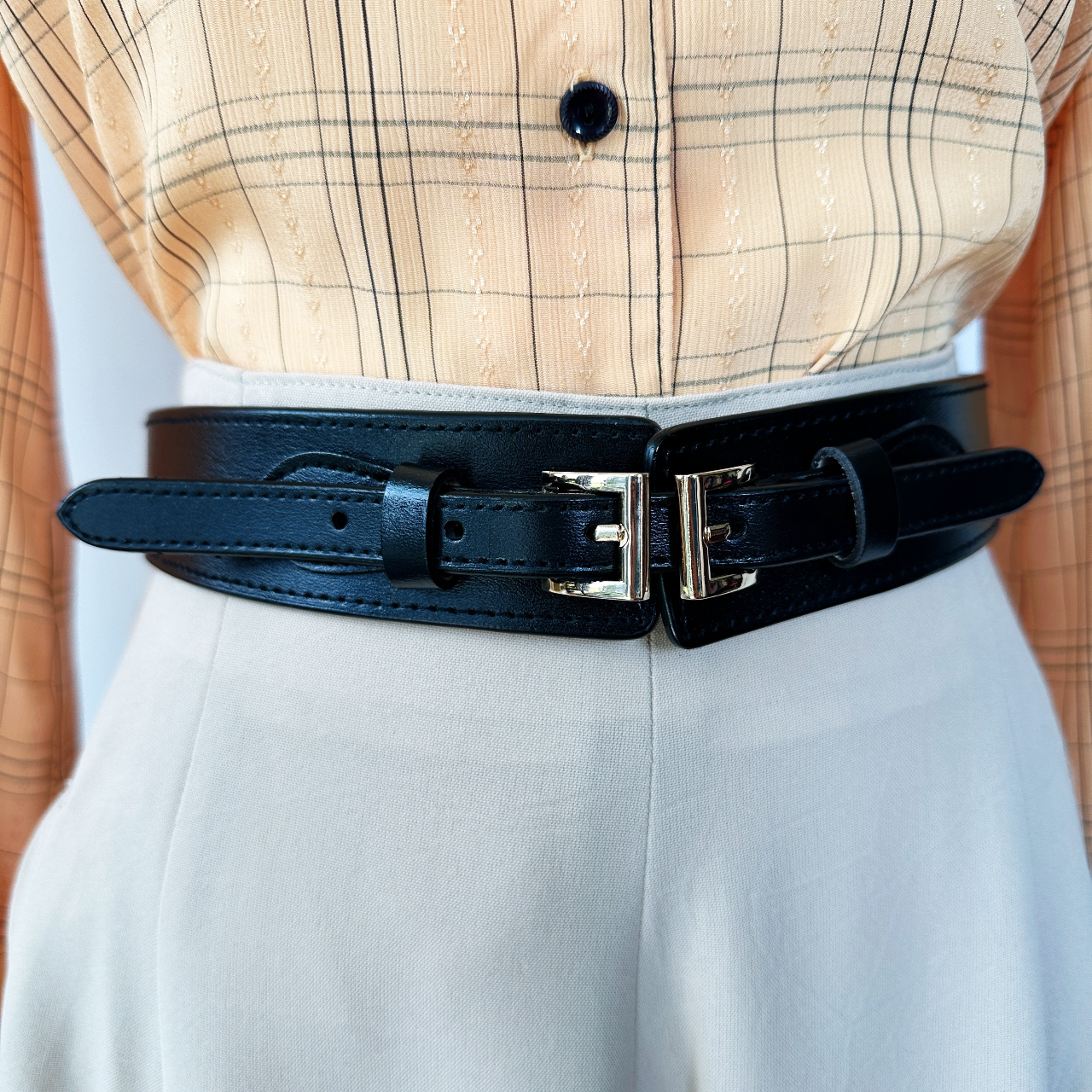 黑色雙扣橡根腰帶