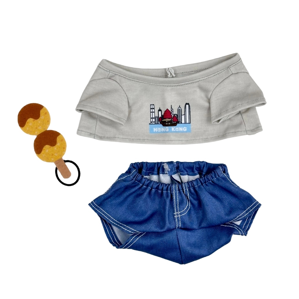 Plush Wear for 6.5" Panda Plush - Denim Shorts with Hong Kong Print Set