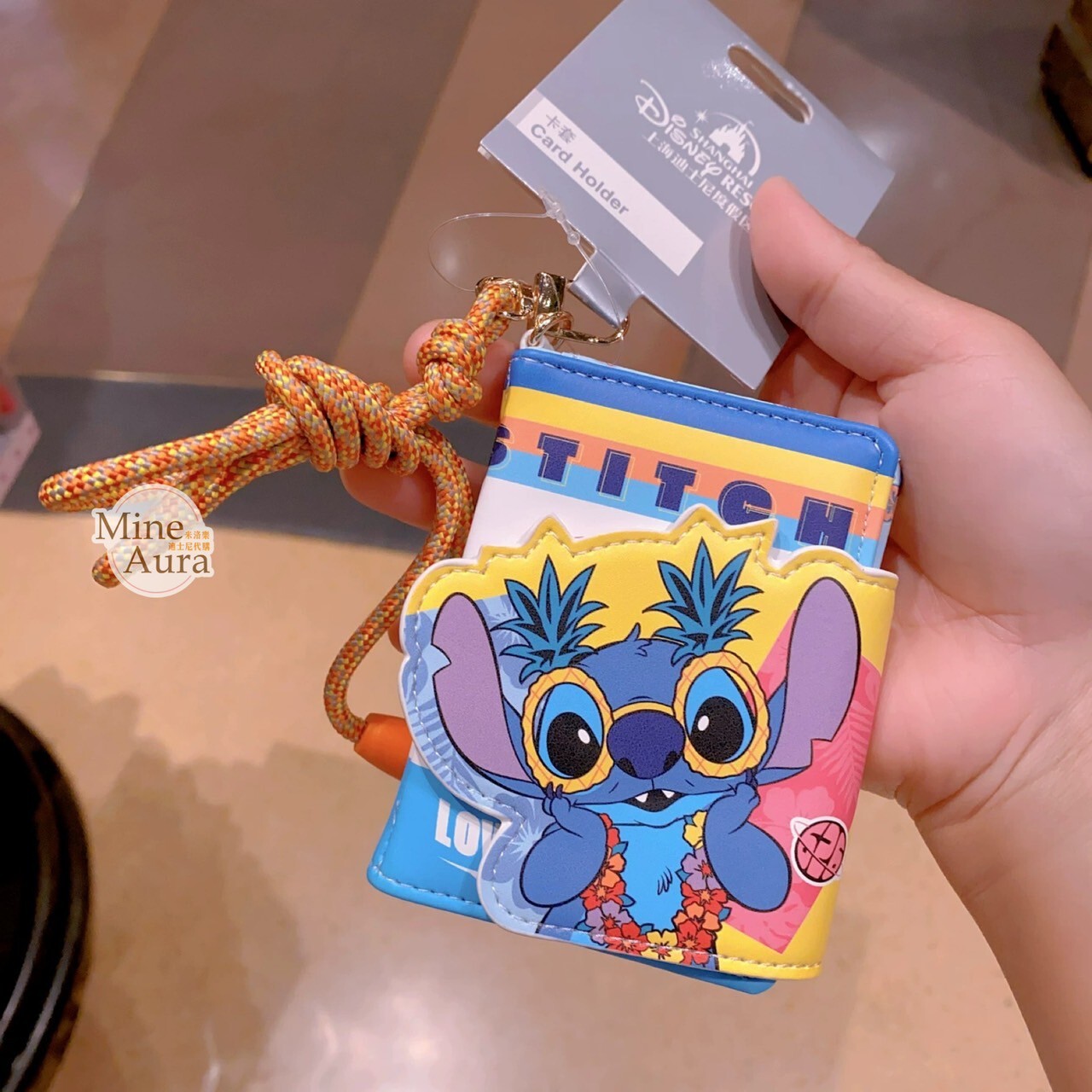 史迪奇 Stitch 戴眼鏡掛花圈 圖案 掛繩 票卡夾 卡套 星際寶貝 Lilo & Stitch -上海迪士尼樂園