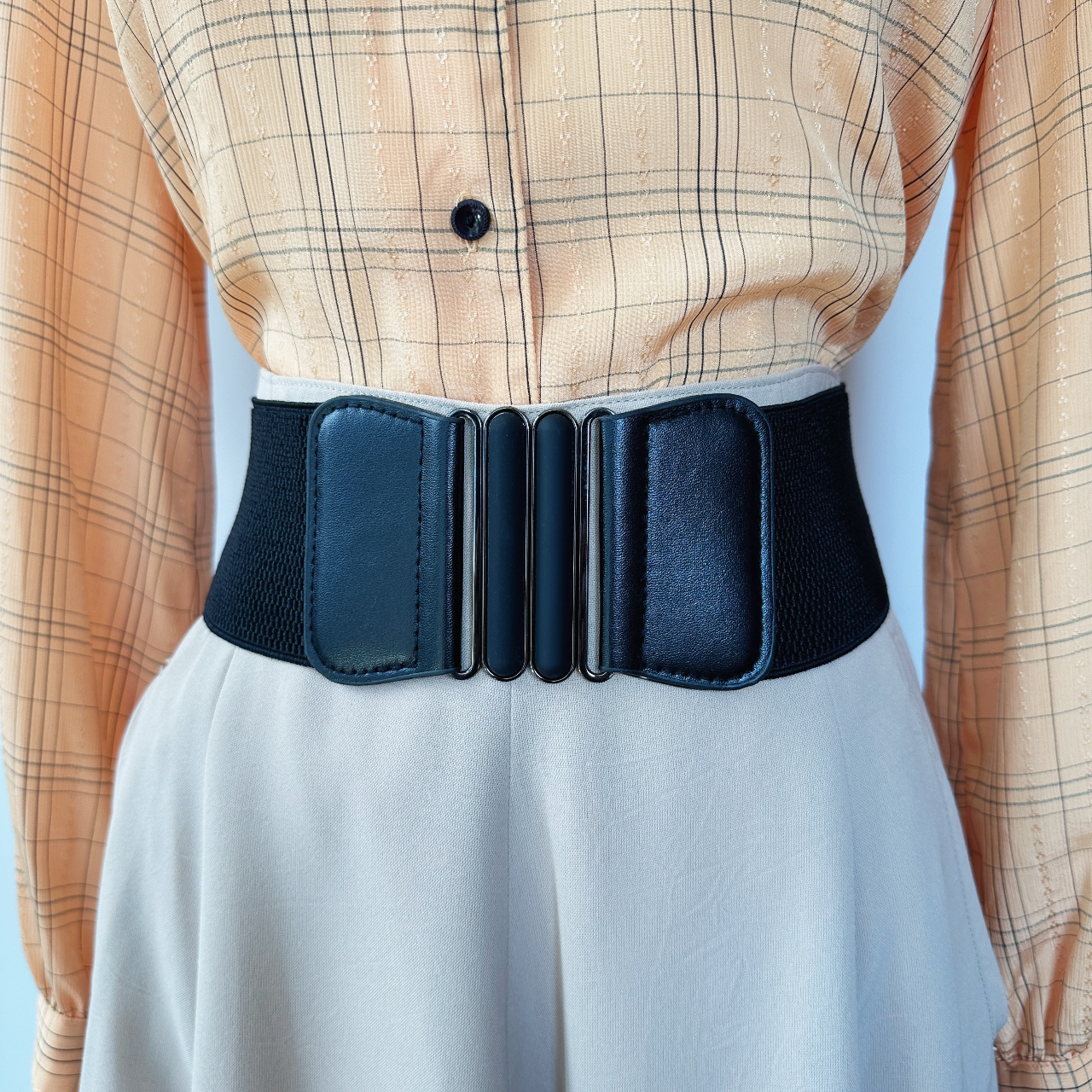 黑色大扣粗橡根腰帶