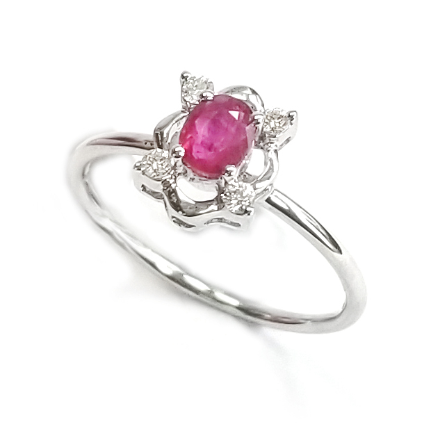 18K白金天然鑽石輕巧紅寶石戒指