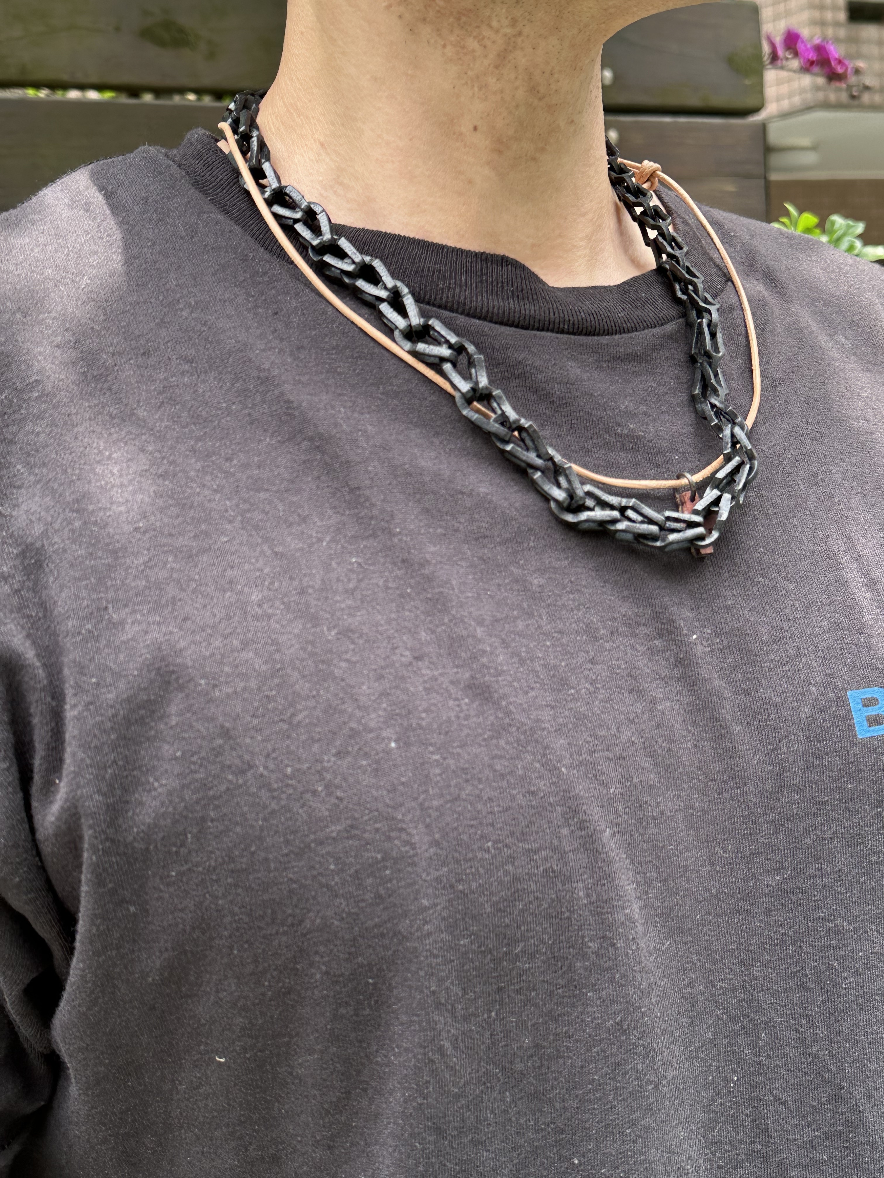 Leather Chain Necklace*2Way Middle Size Black / Silver Made in Japan