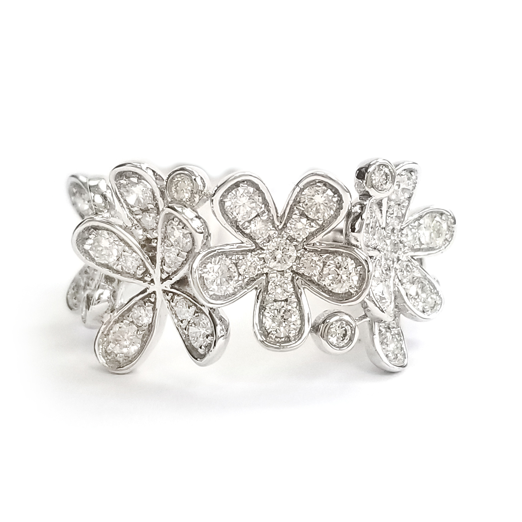 18K白金天然鑽石花花戒指