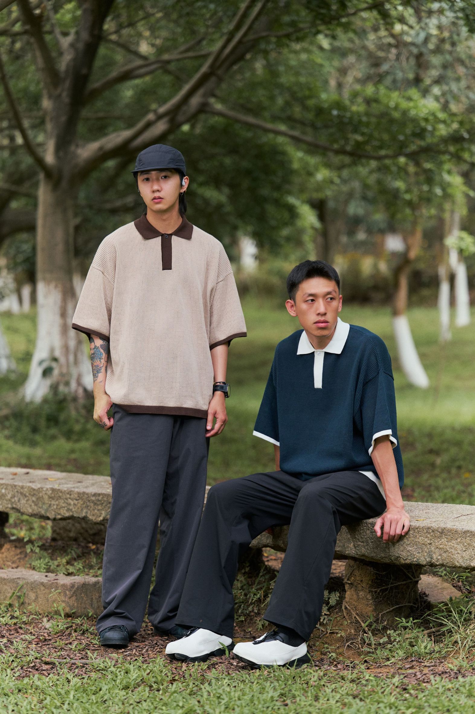 BOHRHOO 透氣 鏤空 織花 POLO 襯衫 短袖 咖啡 灰棕 深藍