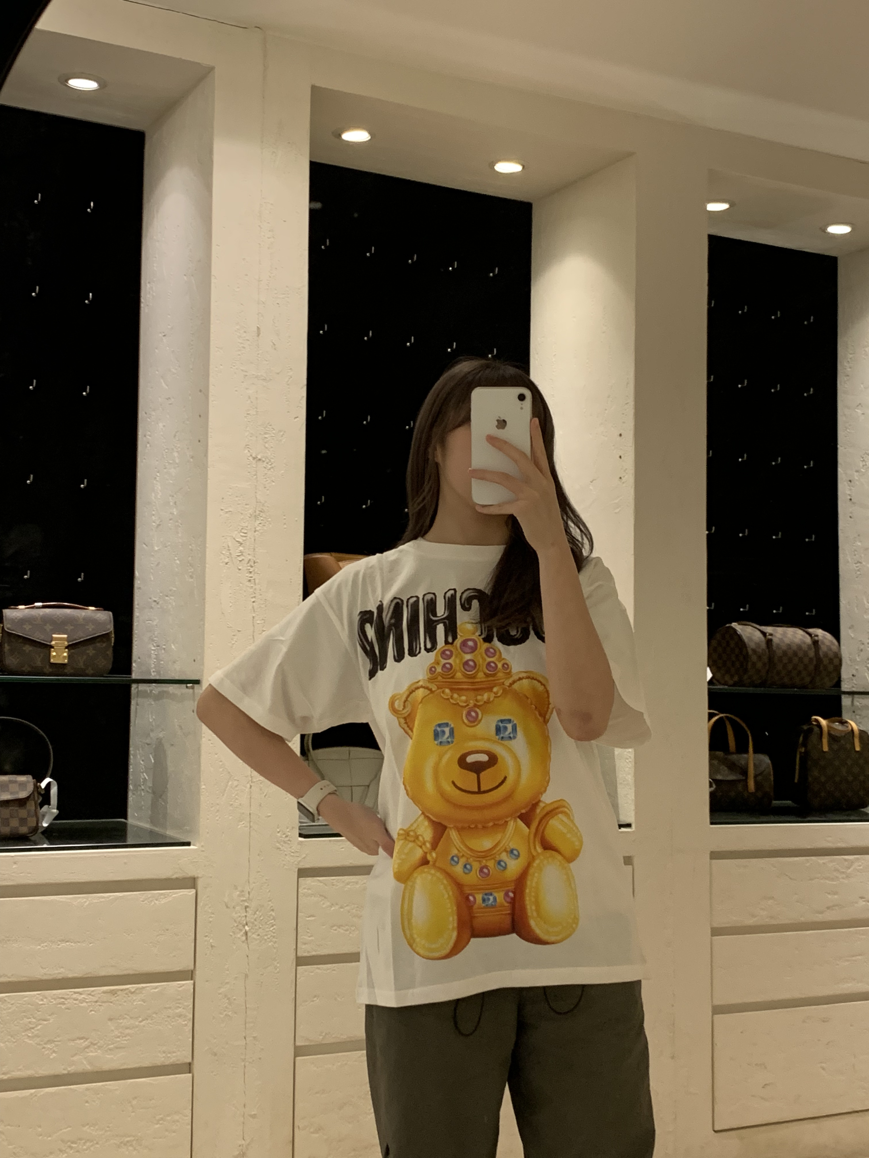 MOSCHINO 字母皇冠小熊印花寬鬆短袖T-shirt 白色