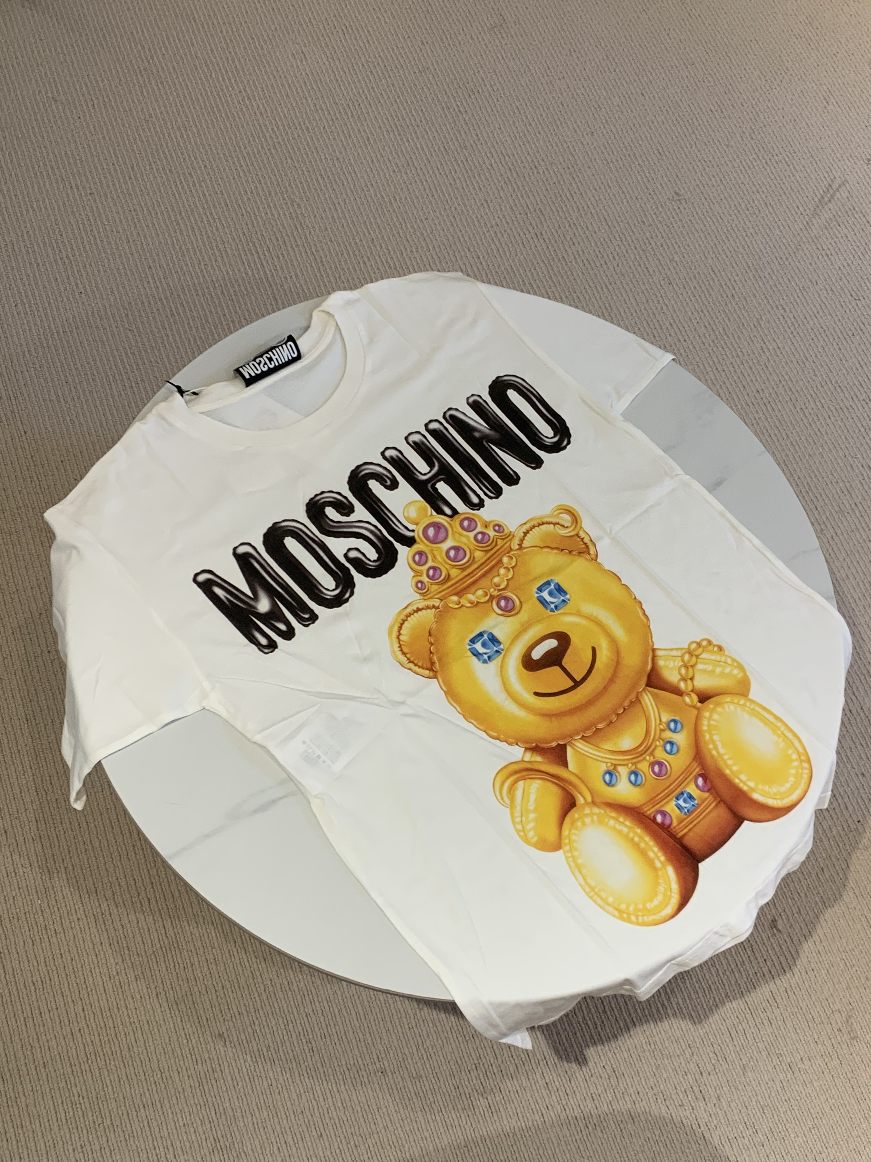 MOSCHINO 字母皇冠小熊印花寬鬆短袖T-shirt 白色