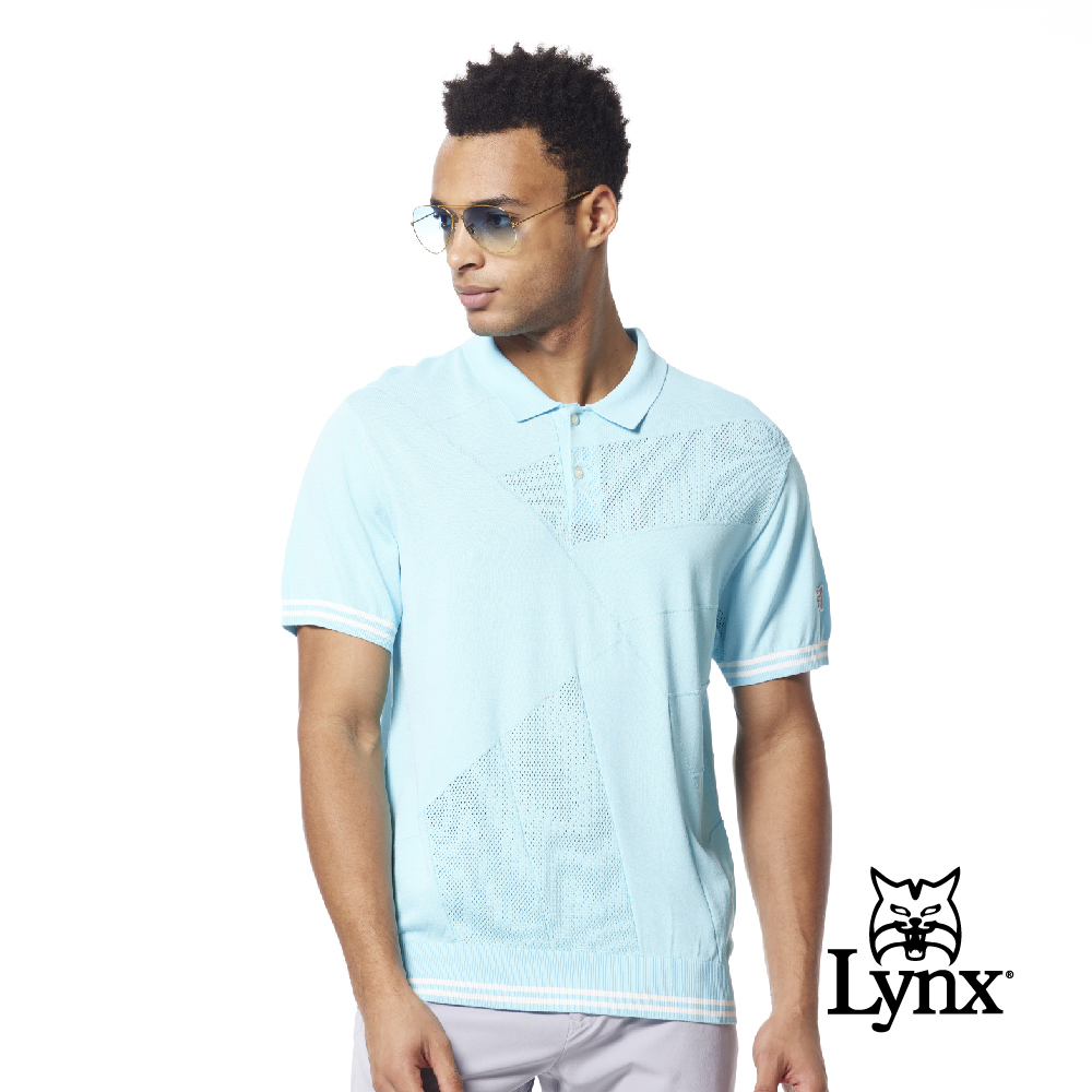 【Lynx Golf】透氣緹花兩袖下擺配條膠標線衫短袖POLO衫
