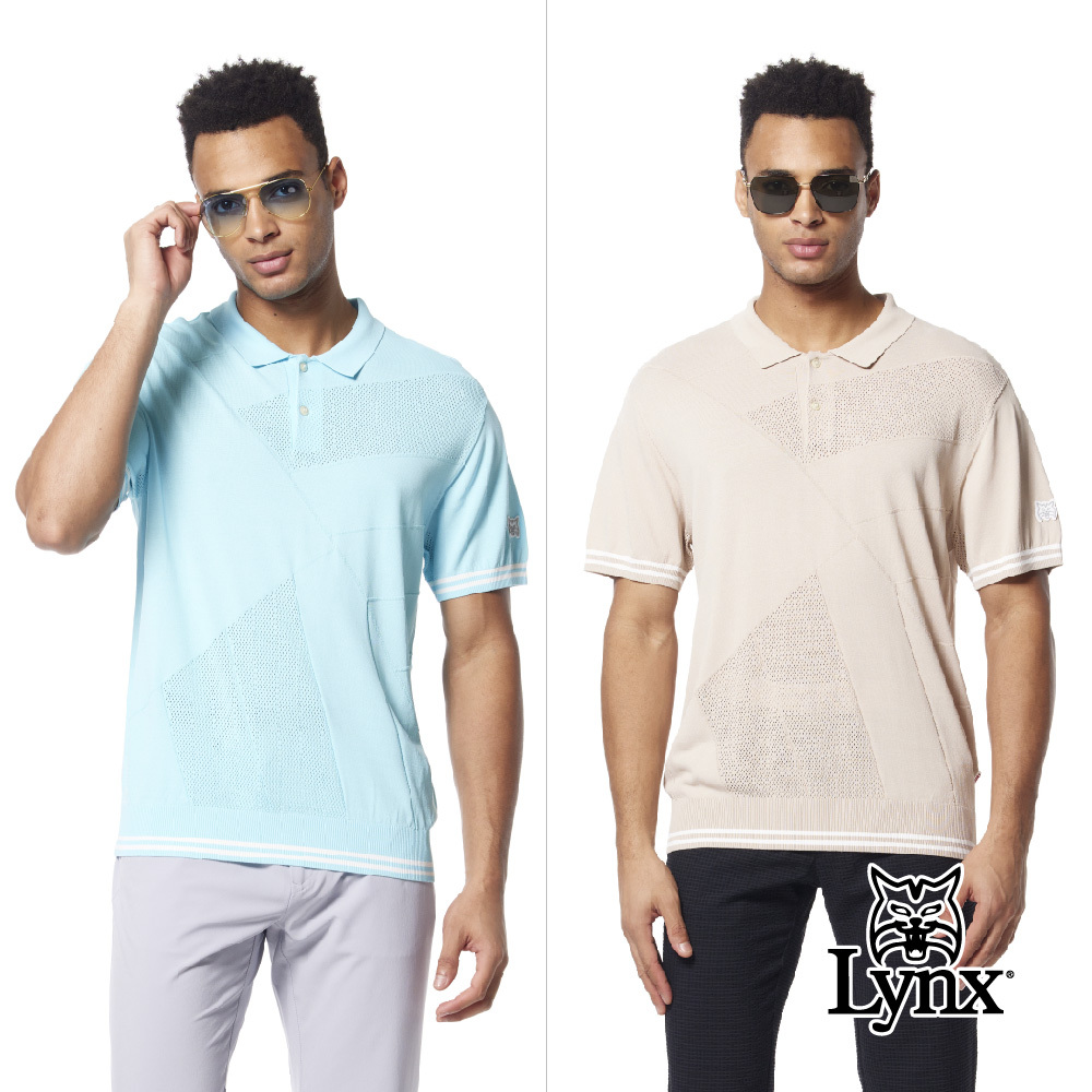 【Lynx Golf】透氣緹花兩袖下擺配條膠標線衫短袖POLO衫