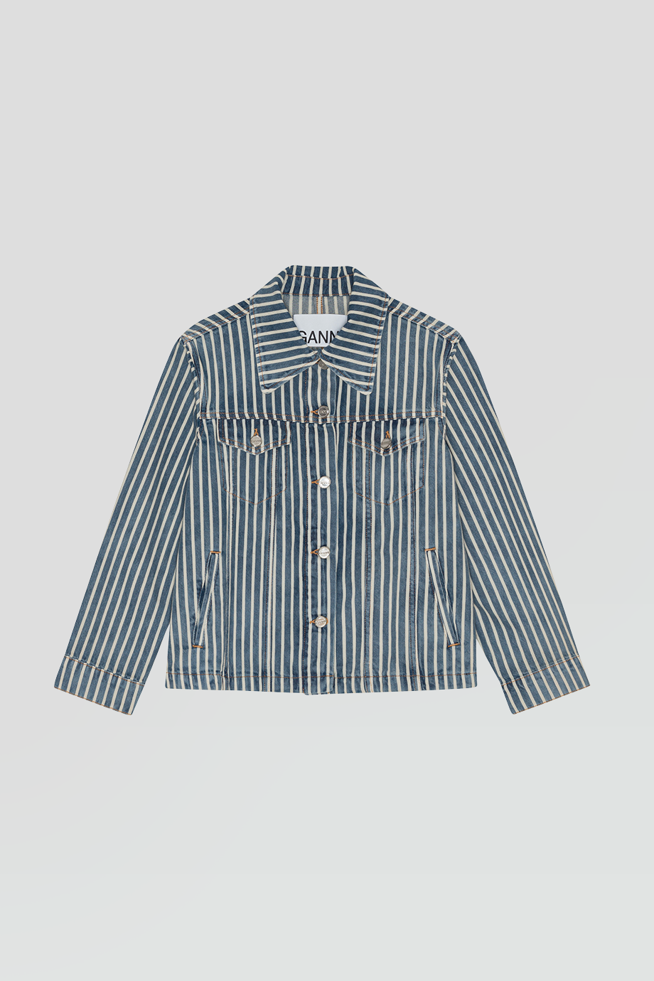 GANNI｜STRIPE 寬版直條紋牛仔外套