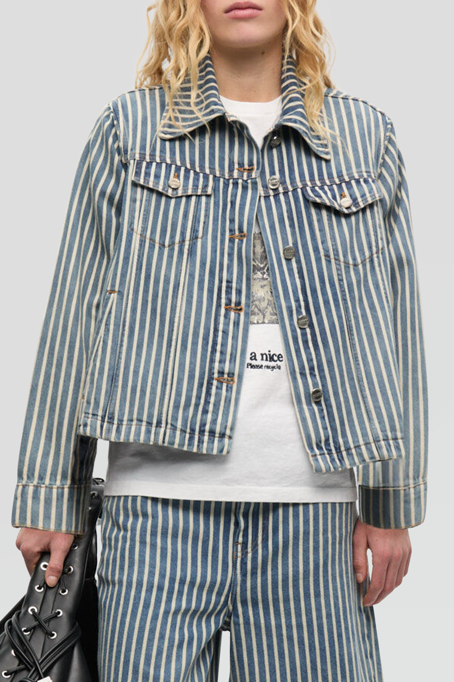GANNI｜STRIPE 寬版直條紋牛仔外套