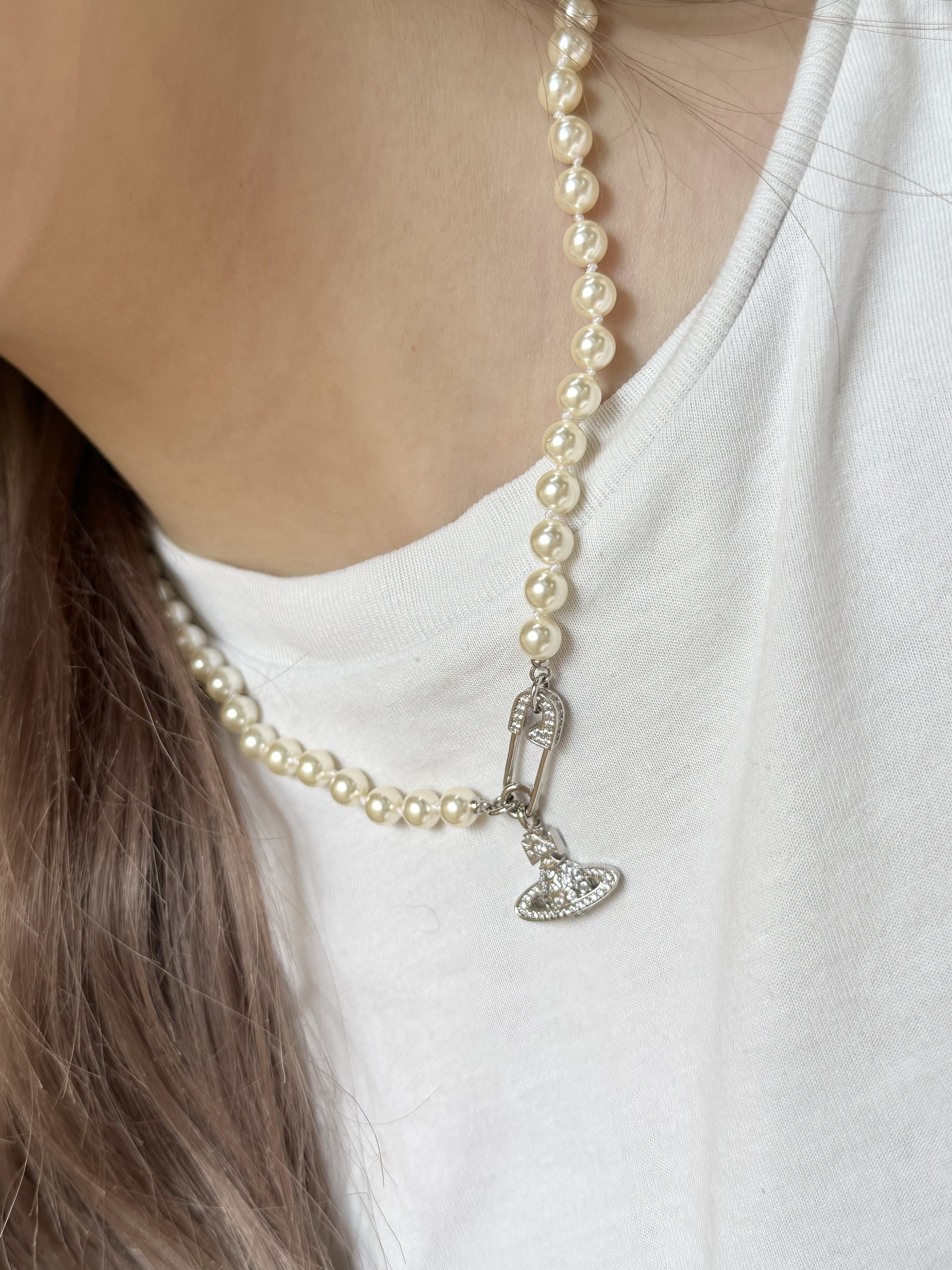 VIVIENNE WESTWOOD Lucrece 土星珍珠 別針 回形針 玻璃 頸鏈