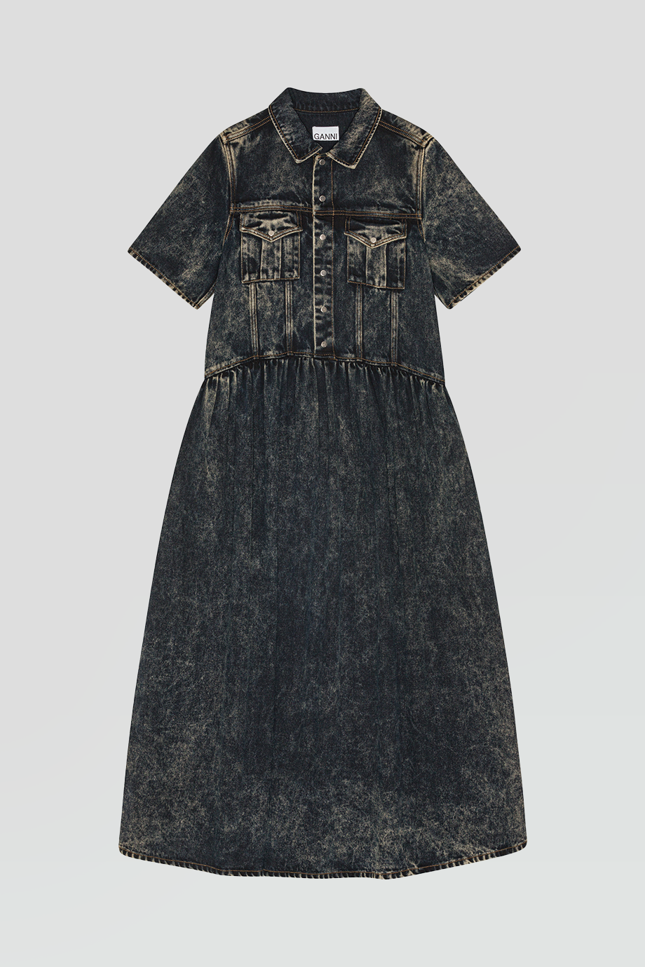 GANNI｜DENIM 套染襯衫式牛仔長洋裝