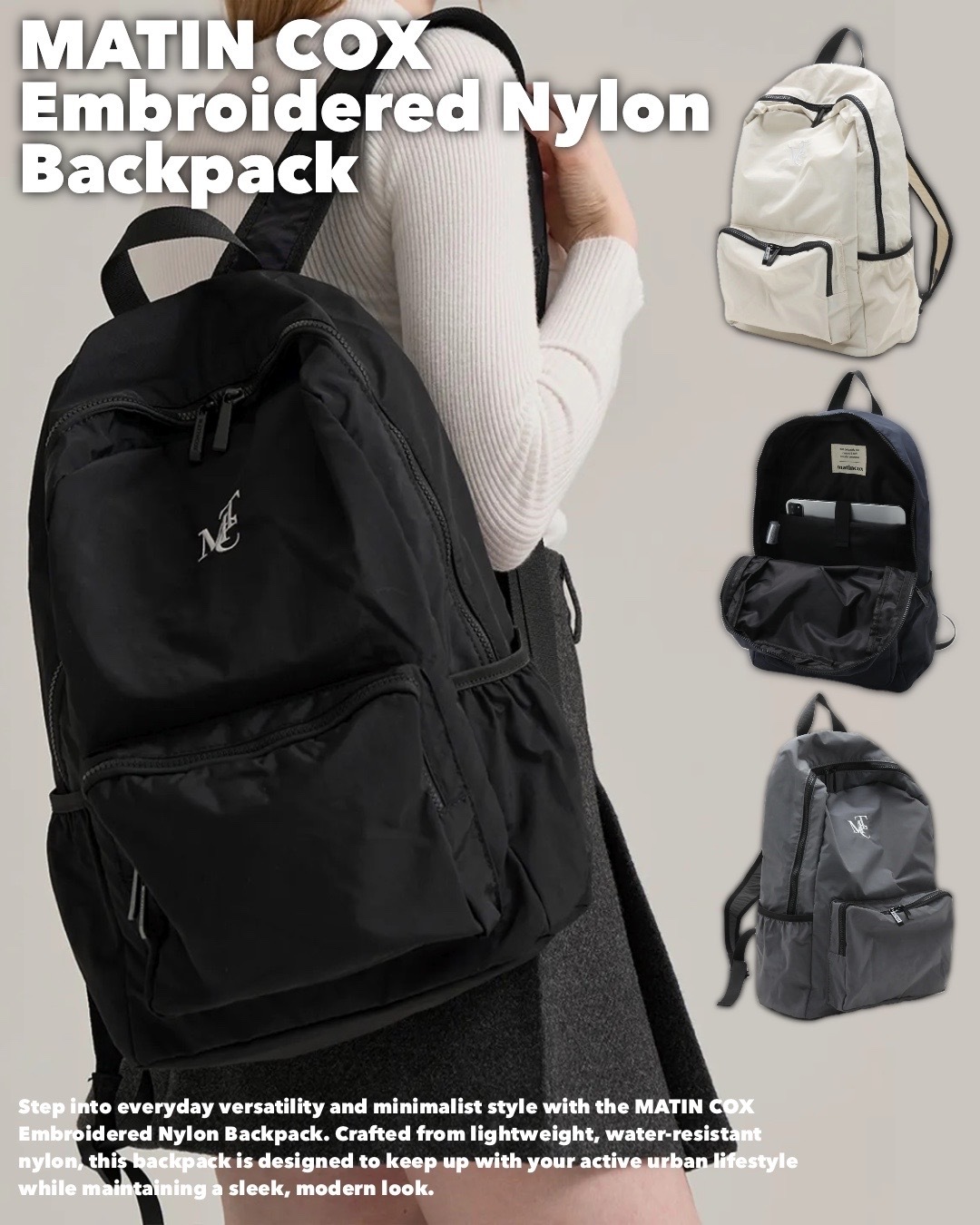 #韓國連線預購 MATINCOX 刺繡尼龍 後背包 四色