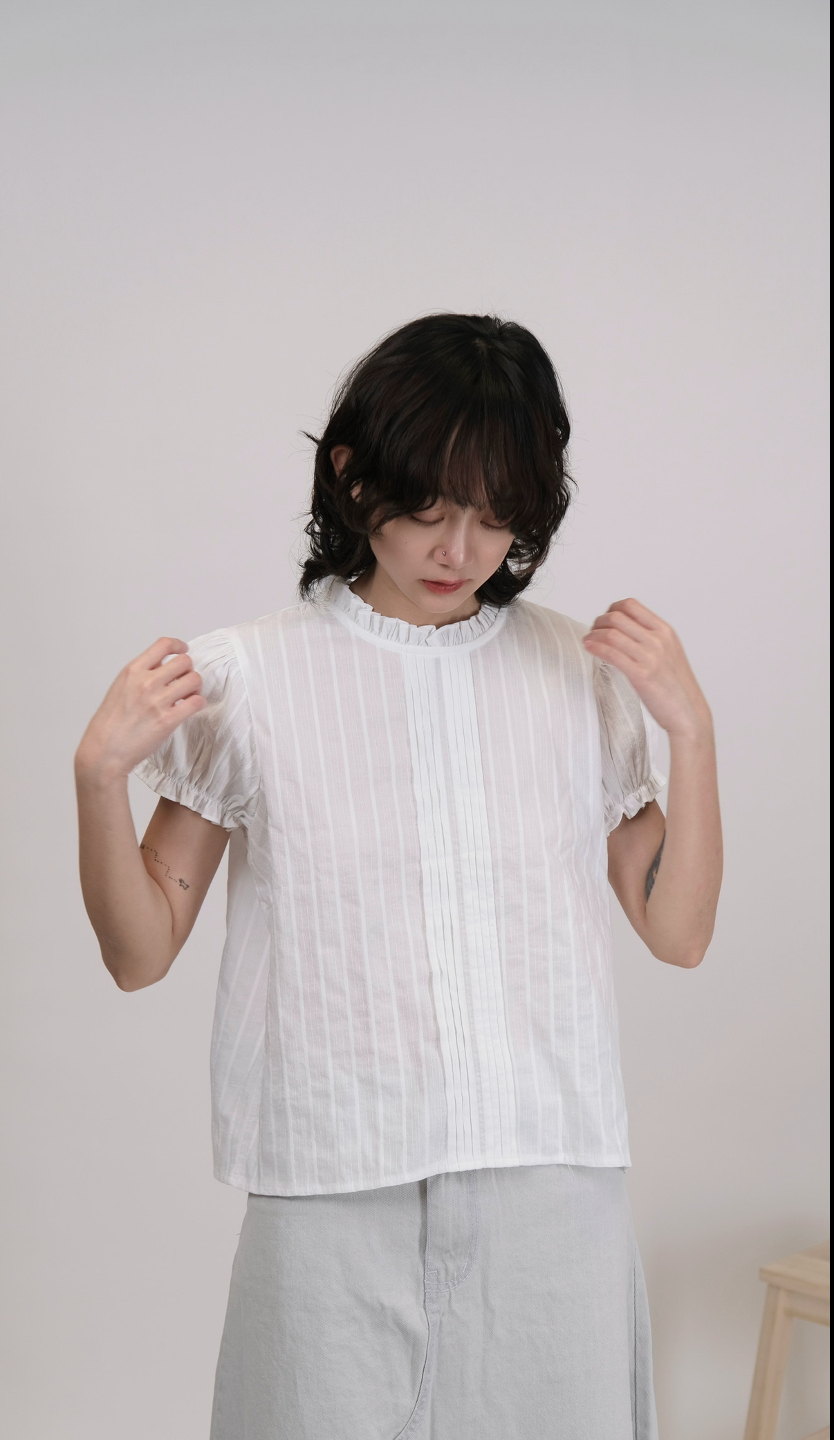 花邊領公主袖blouse