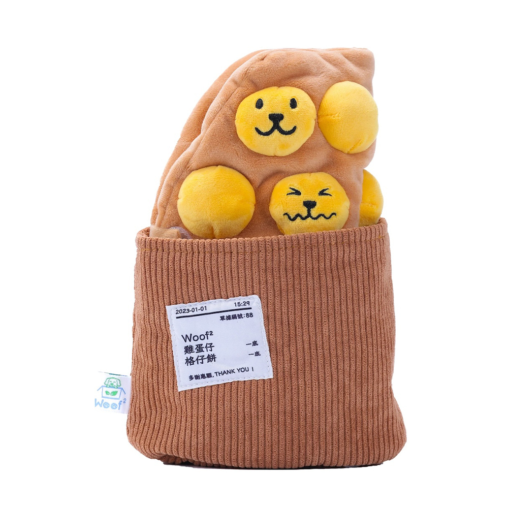 Woof² 雞蛋仔/格仔餅二合一藏食寵物毛絨玩具