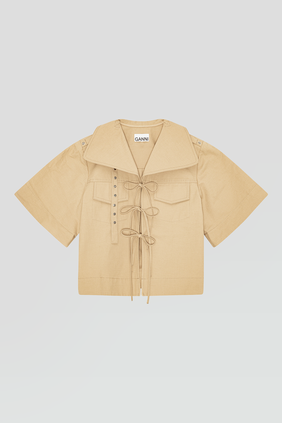GANNI｜COWL 翻領寬袖前繫帶襯衫