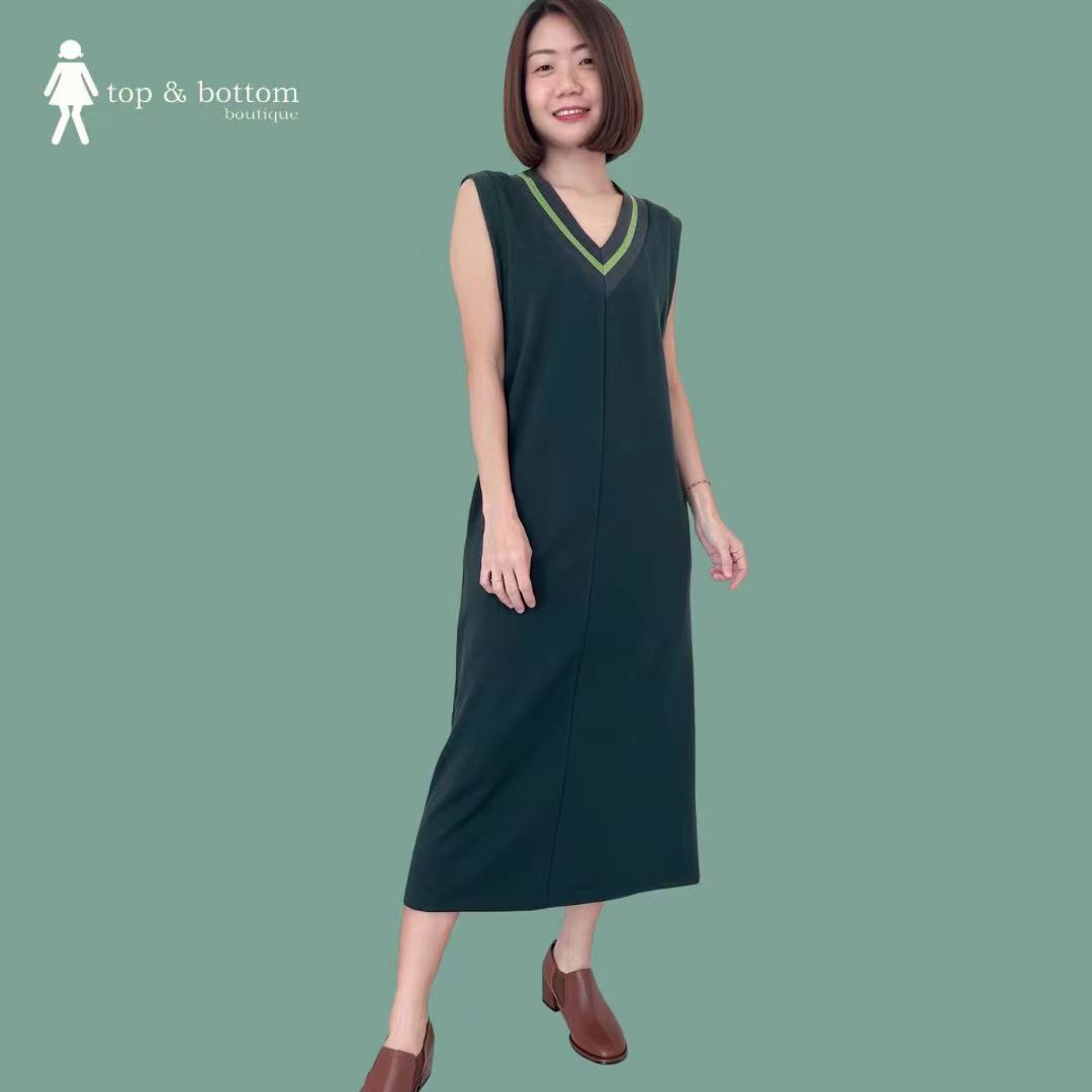 STRIPED NECK CASUAL TEE DRESS