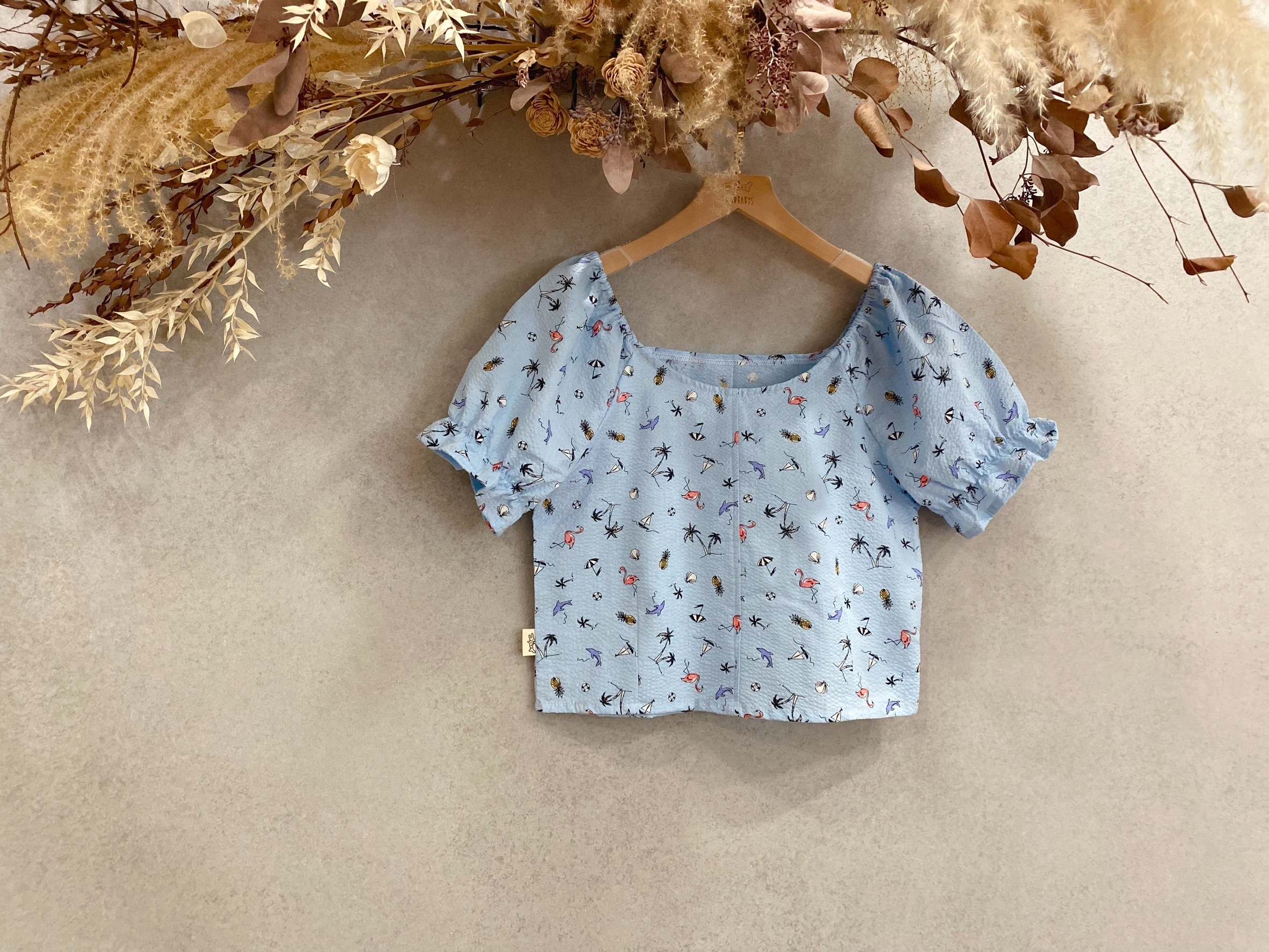 海灘 媽咪公主袖短上衣