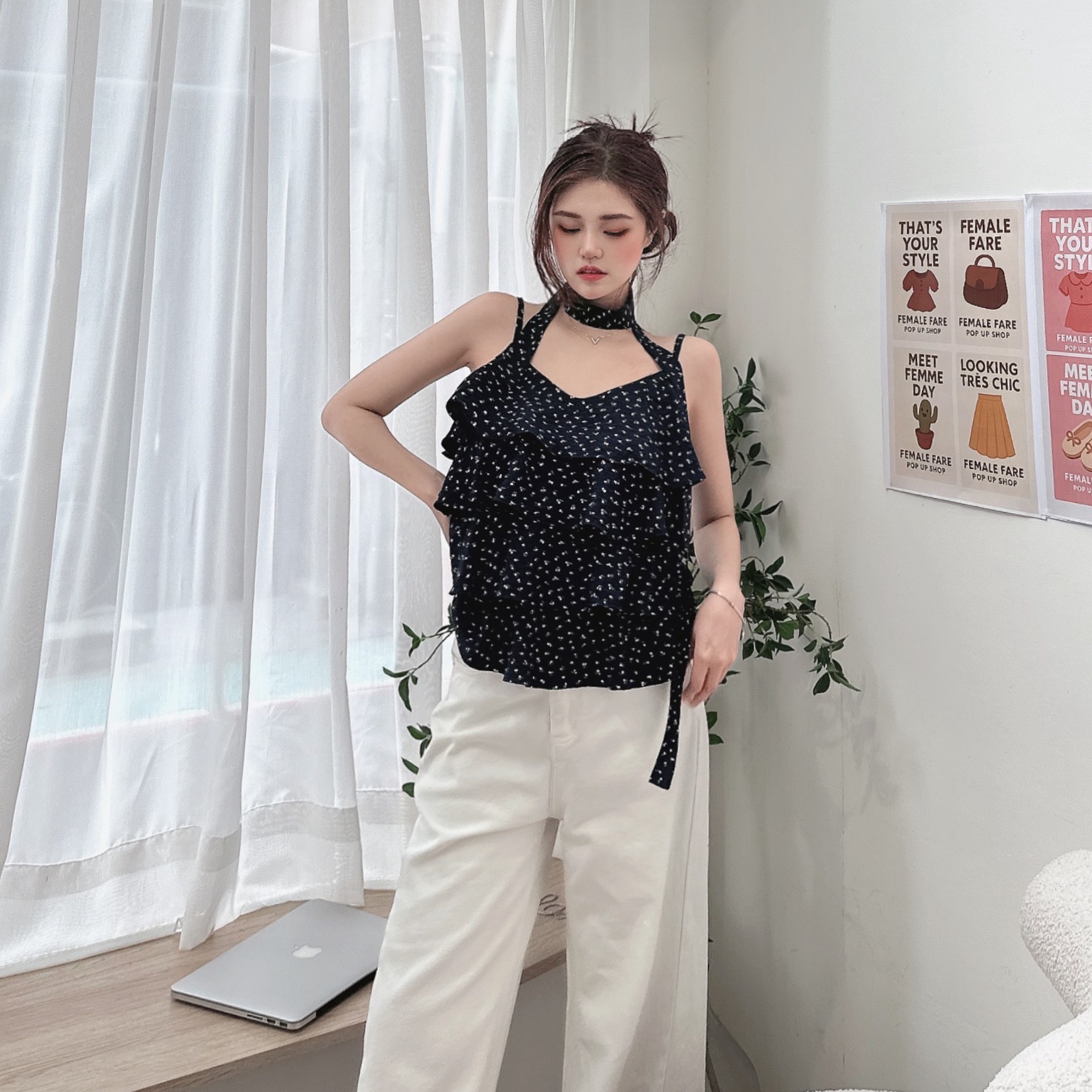 小碎花蛋糕細肩帶背心/二色