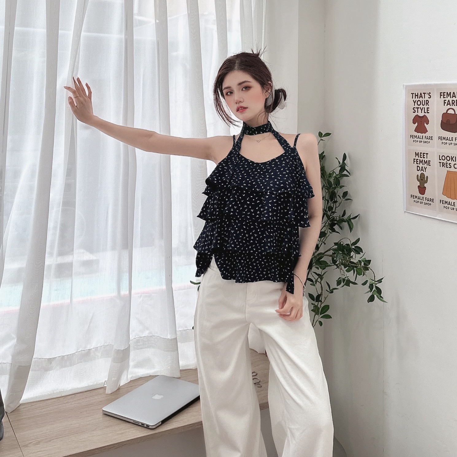 小碎花蛋糕細肩帶背心/二色