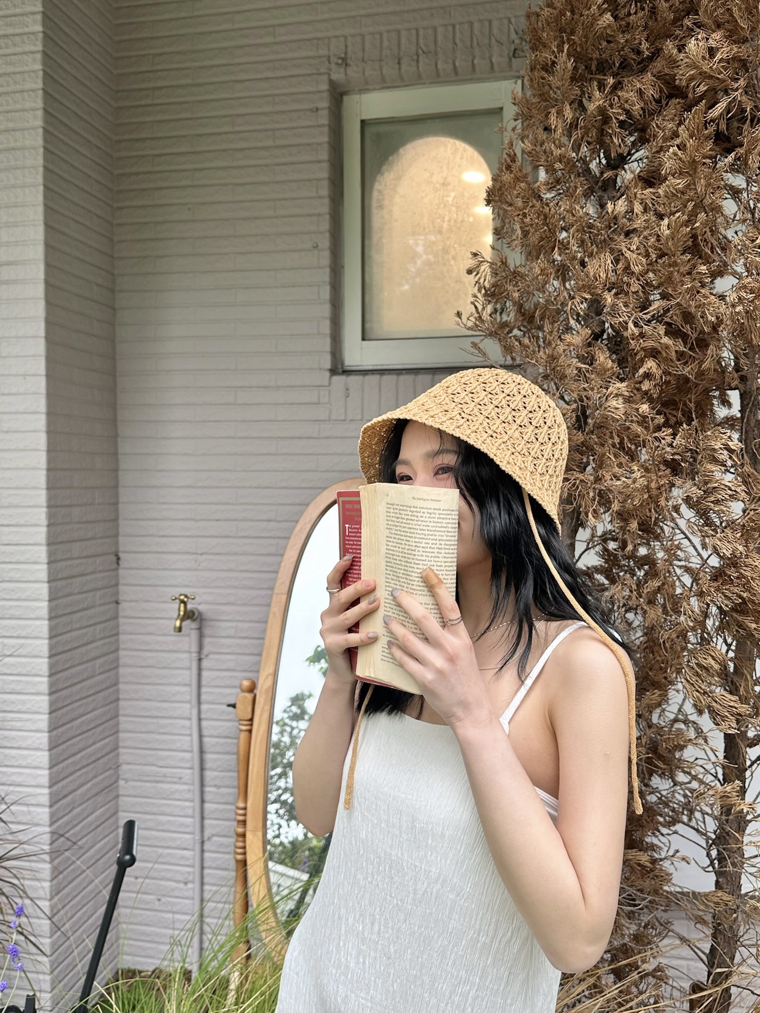 甜甜少女簍空綁帶漁夫帽