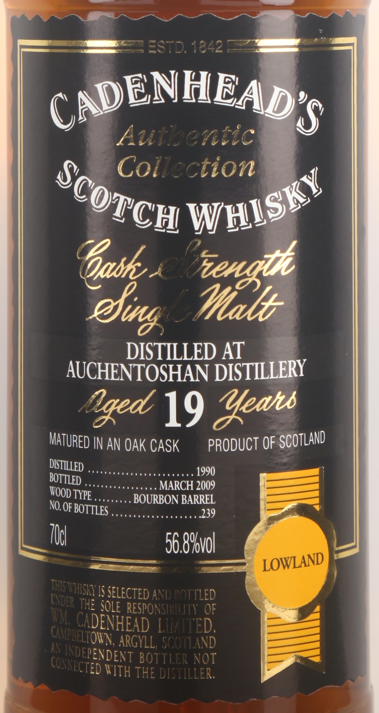 Auchentoshan 1990/2009 19YO Bourbon Barrel 56.8% Cadenhead's