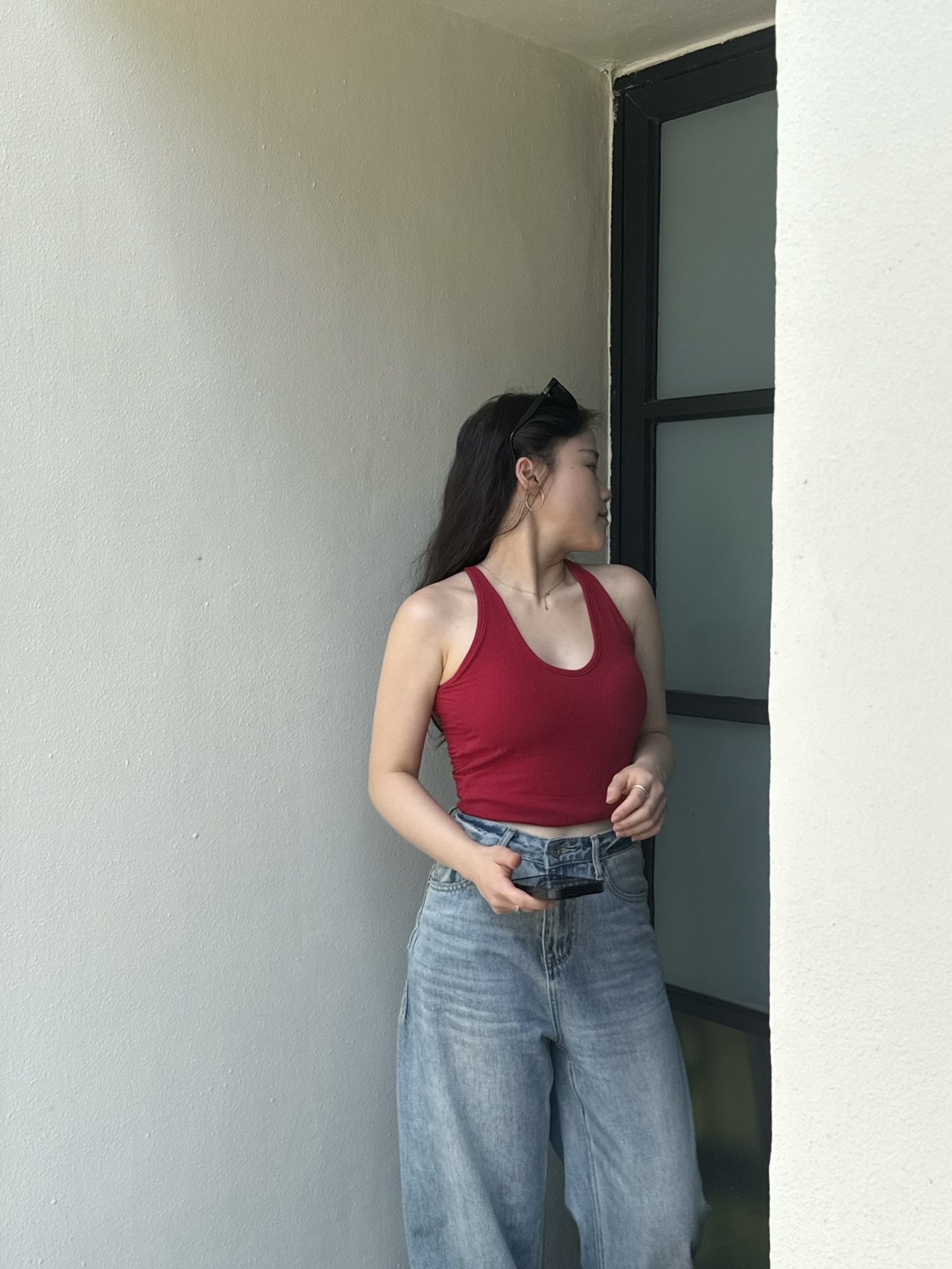 保守版不露背～假掛頸顯瘦Top with pad（紅色超顯白!）// 兩色入