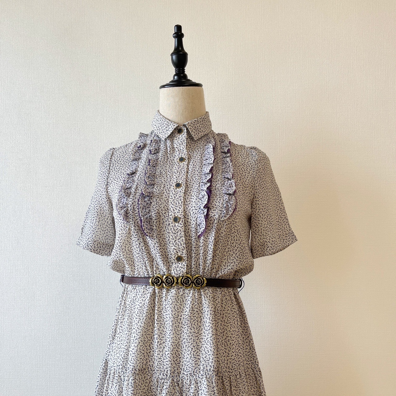 日本製氣質感紫色喱士荷葉邊連身裙